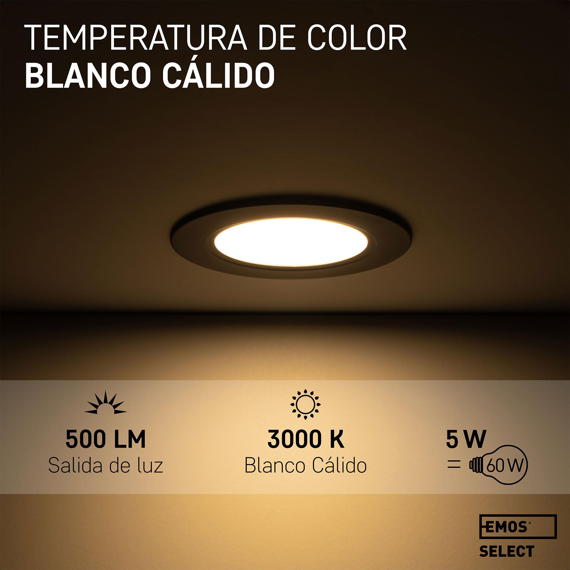 EMOS 5W 500 Lumens Warm White 3000K LED Recessed Downlights - IP54 Waterproof Ceiling Spot Lights for Bathroom, Kitchen, Hallway (Set of 3, Black) - Perfect for Home, Office & Commercial Lighting