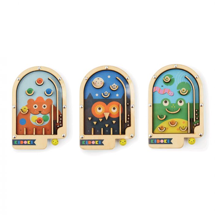 Kikkerland Kidoki Wooden Pinball Game - Classic Handmade Wooden Pinball Machine for Kids & Adults - Fun Retro Arcade Style Game for Home, Office & Party Entertainment