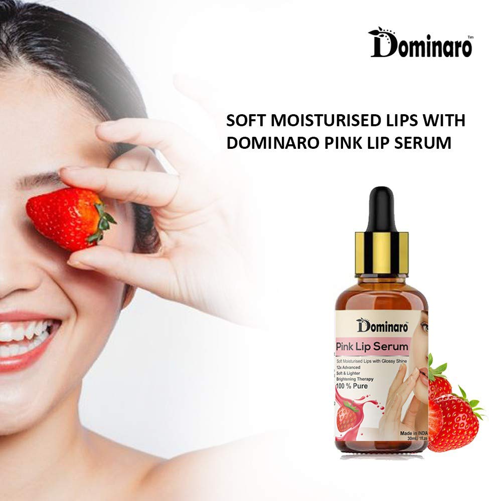 Dominaro Pink Lip Serum Oil - Strawberry Flavor Lip Gloss with Moisturizer for Soft & Shiny Lips - 30ml for Men & Women | Perfect for Daily Hydration & Night Care