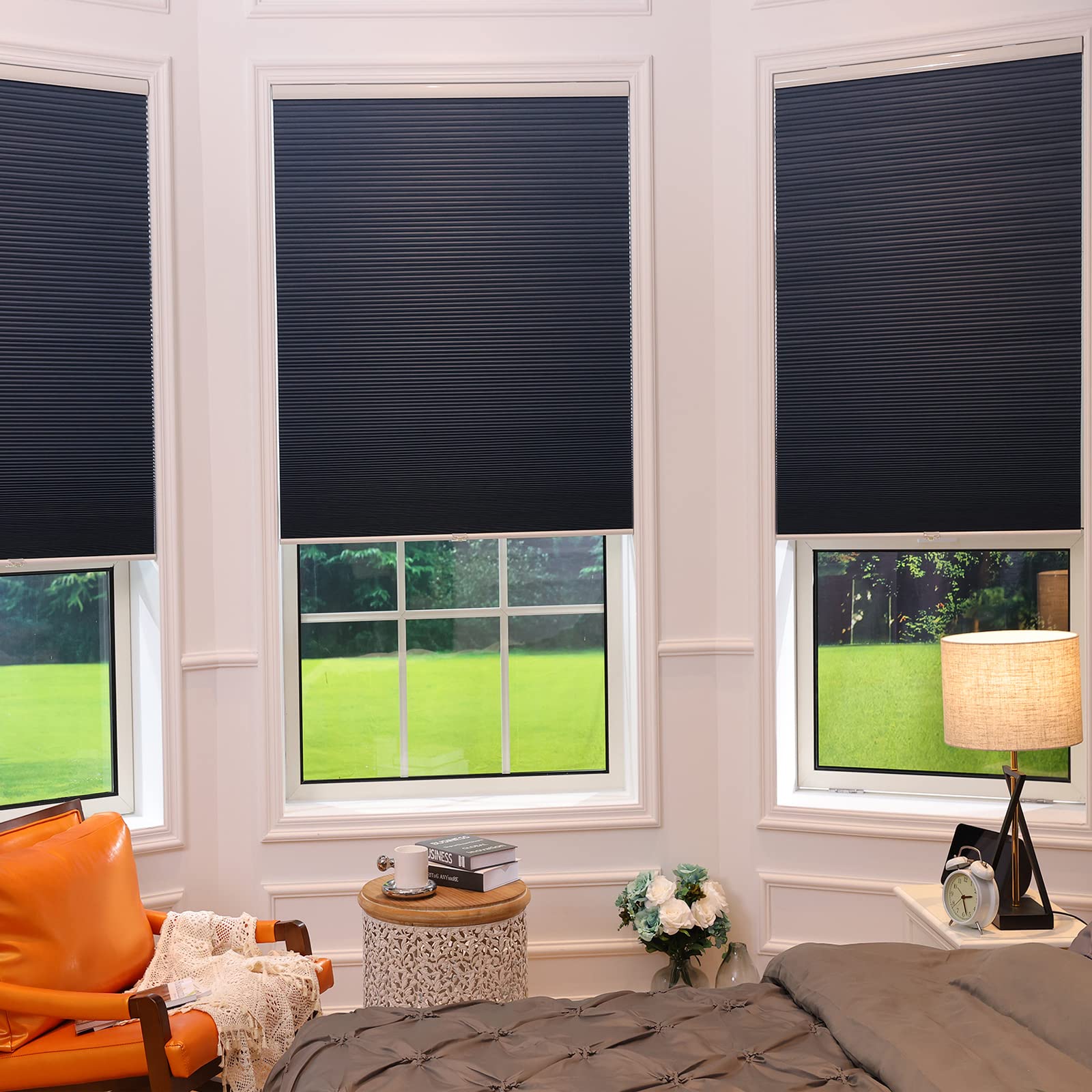 BlinDecor 100% Blackout Cellular Shades - Cordless Honeycomb Blinds for Windows & Doors, Easy Lift & Clean, Light Filtering & Privacy, Perfect for Bedrooms & Home Offices (Blackout Gray)