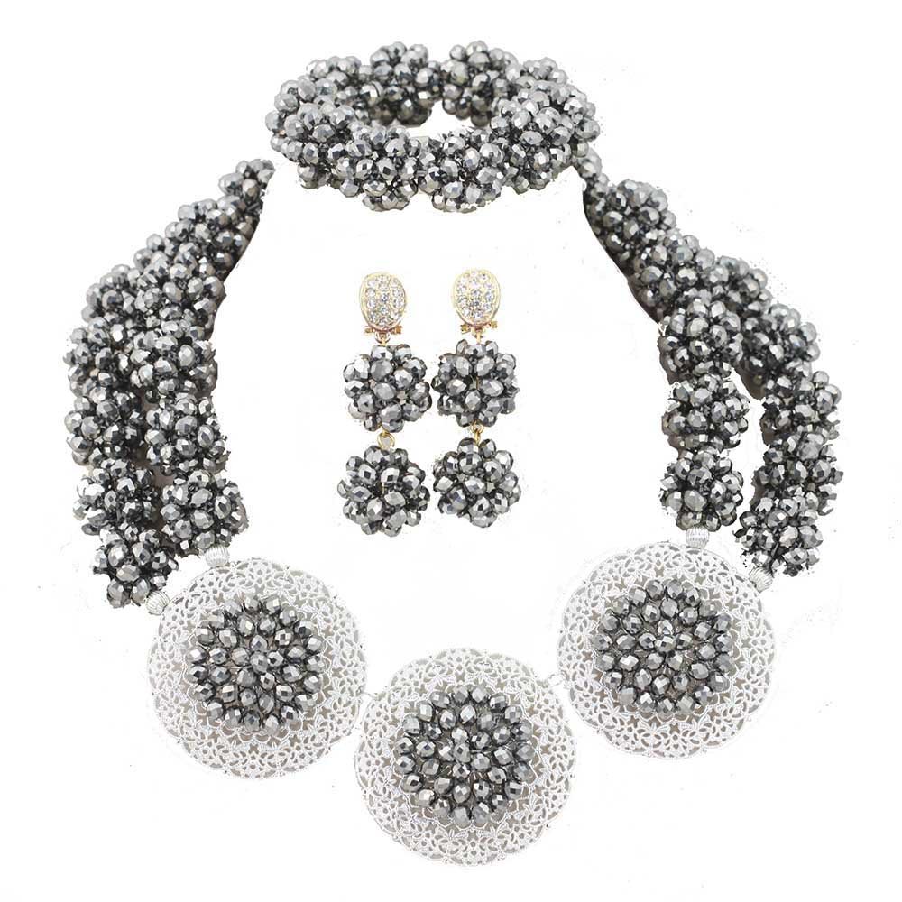 2 Rows Crystal Ball African Beads Jewelry Set - Nigerian Bridal Jewelry - African Wedding Jewelry - Handmade Beaded Necklace for Brides, Traditional Ceremonies & Cultural Events