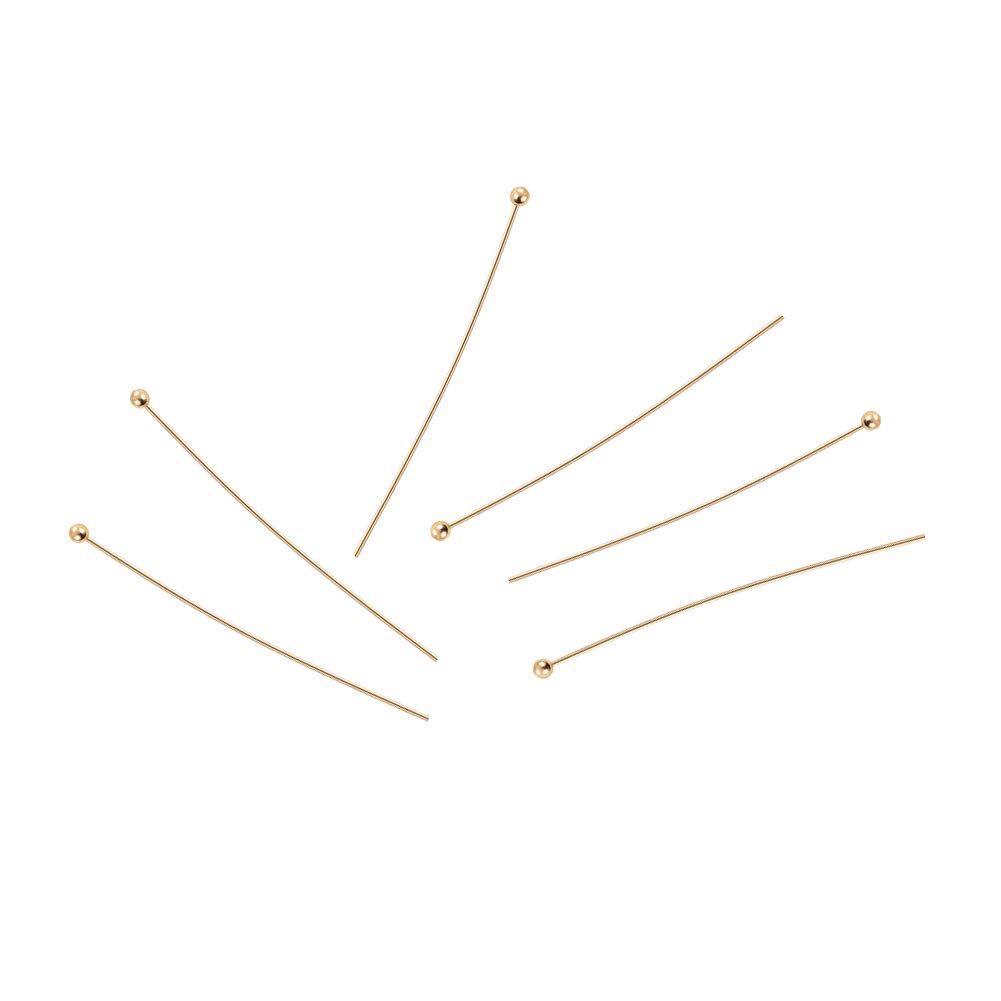 BENECREAT 100PCS 18K Real Gold Plated Ball Head Pins - 22 Gauge, 45mm (1.8