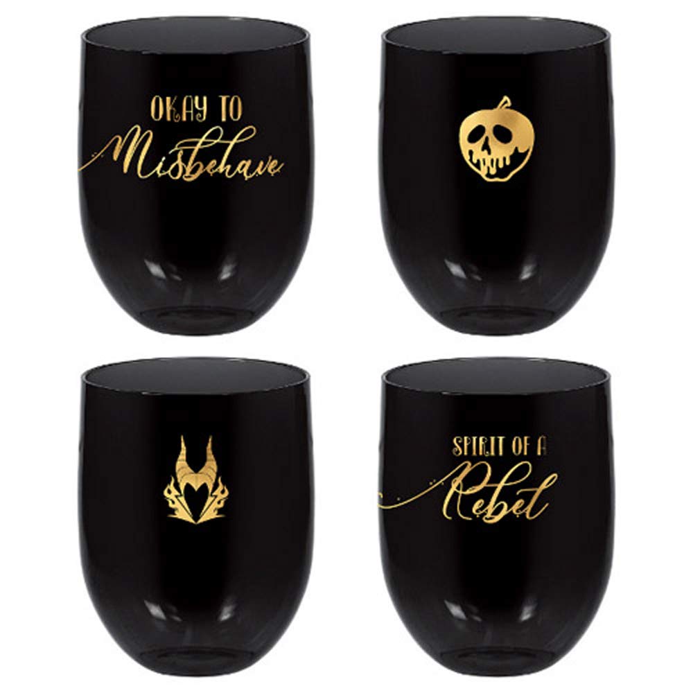 Disney Villains 15oz Stemless Plastic Cups Set of 4 with 4 Unique Designs - Perfect for Halloween Parties, Themed Events, and Disney Collectors