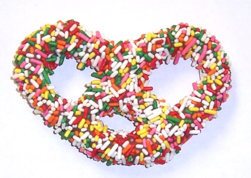 Scott's Cakes Milk Chocolate Covered Pretzels with Rainbow Sprinkles - 1 Pound White Bakery Box - Perfect for Birthday Parties, Baby Showers & Holiday Gifts