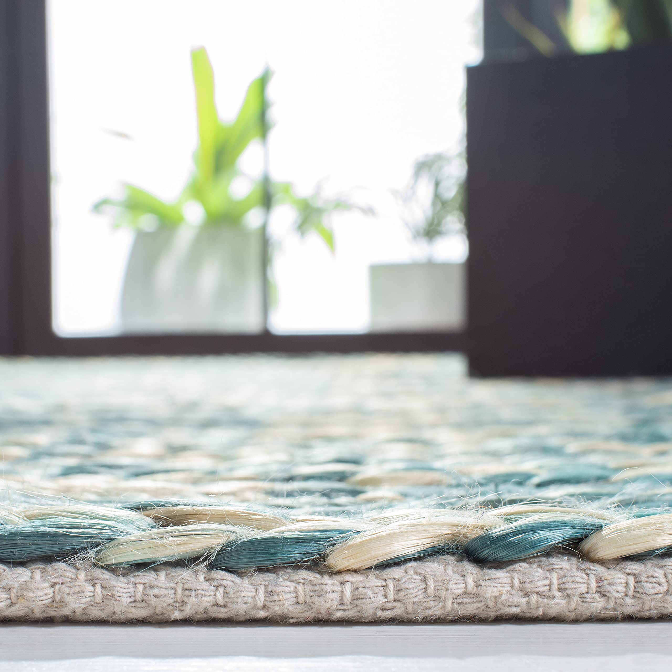 SAFAVIEH Handmade Jute Area Rug 6' x 6' Square - Dark Green & Natural Flatweave - Contemporary Farmhouse & Boho Style - Natural Fiber Collection NF376Y - Perfect for Living Room, Dining Room, Bedroom & Home Decor