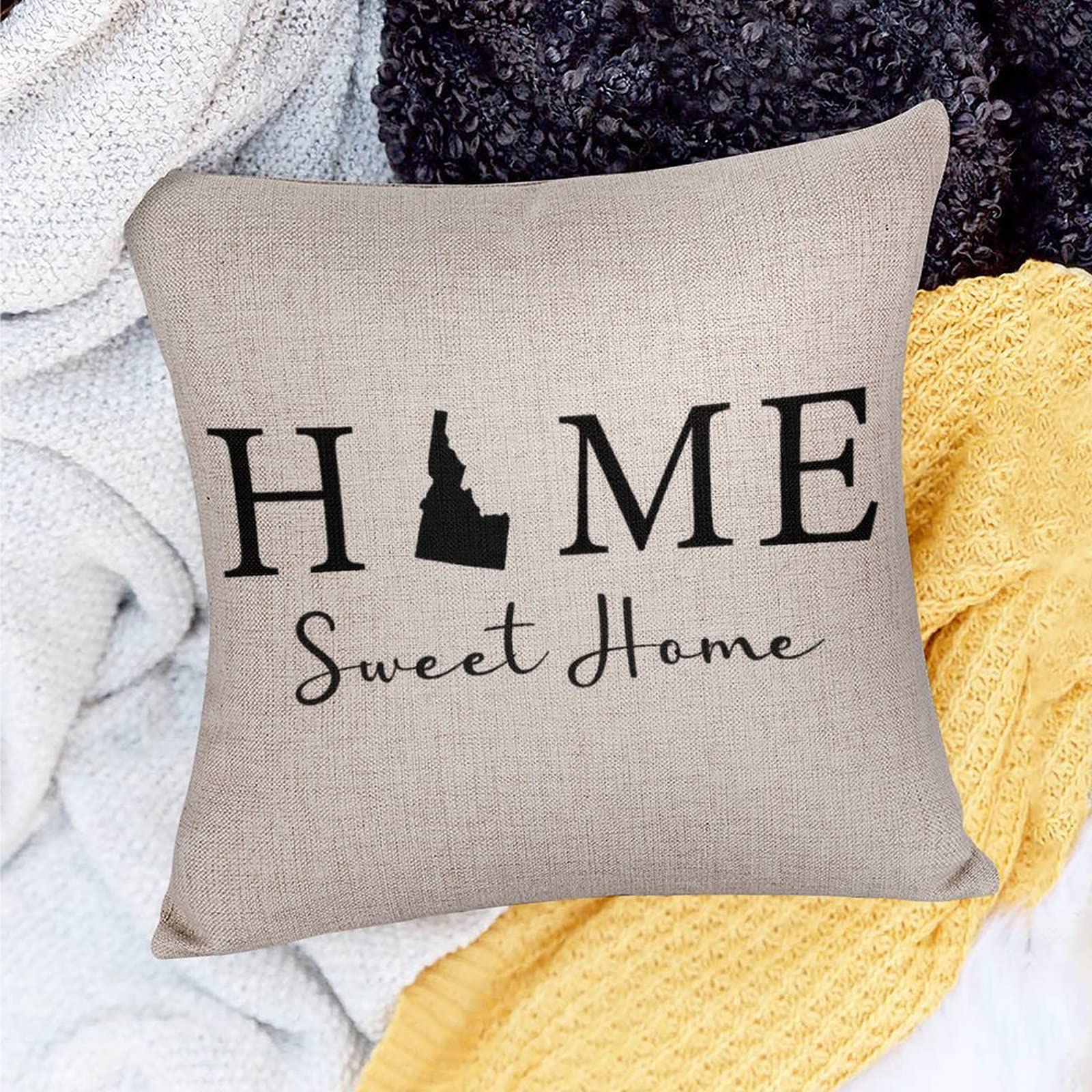 Idaho State Map Linen Throw Pillow Covers 18x18 Inch - Farmhouse Home Decor for Living Room, Bedroom & Sofa - Perfect for Cozy Home Sweet Home Style