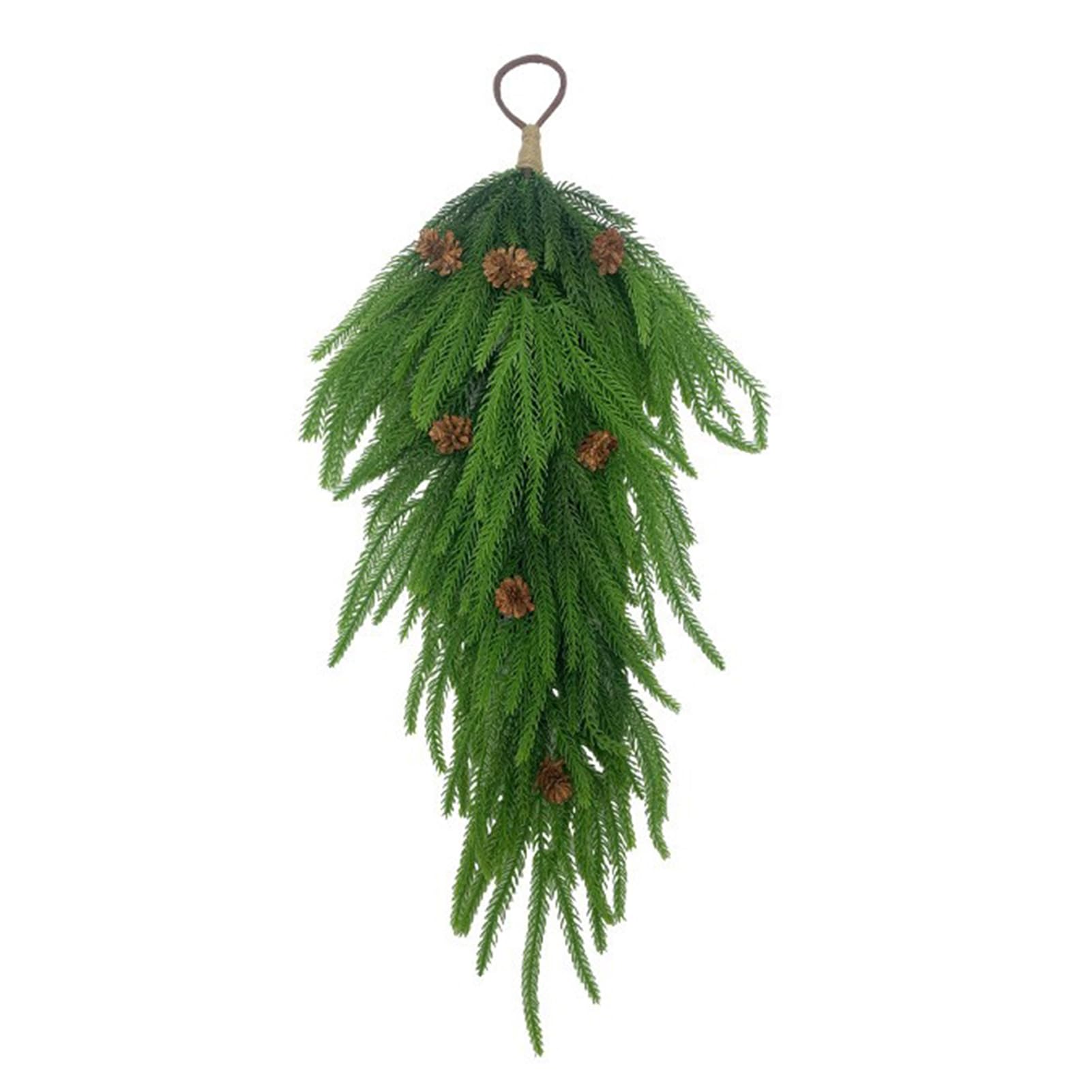 Artificial Christmas Teardrop Swag with Pine Cones - Realistic Pine Needle Winter Greenery Wreath for Holiday Decor - Perfect for Fireplace Mantel, Front Door & Christmas Tree Hanging Decorations