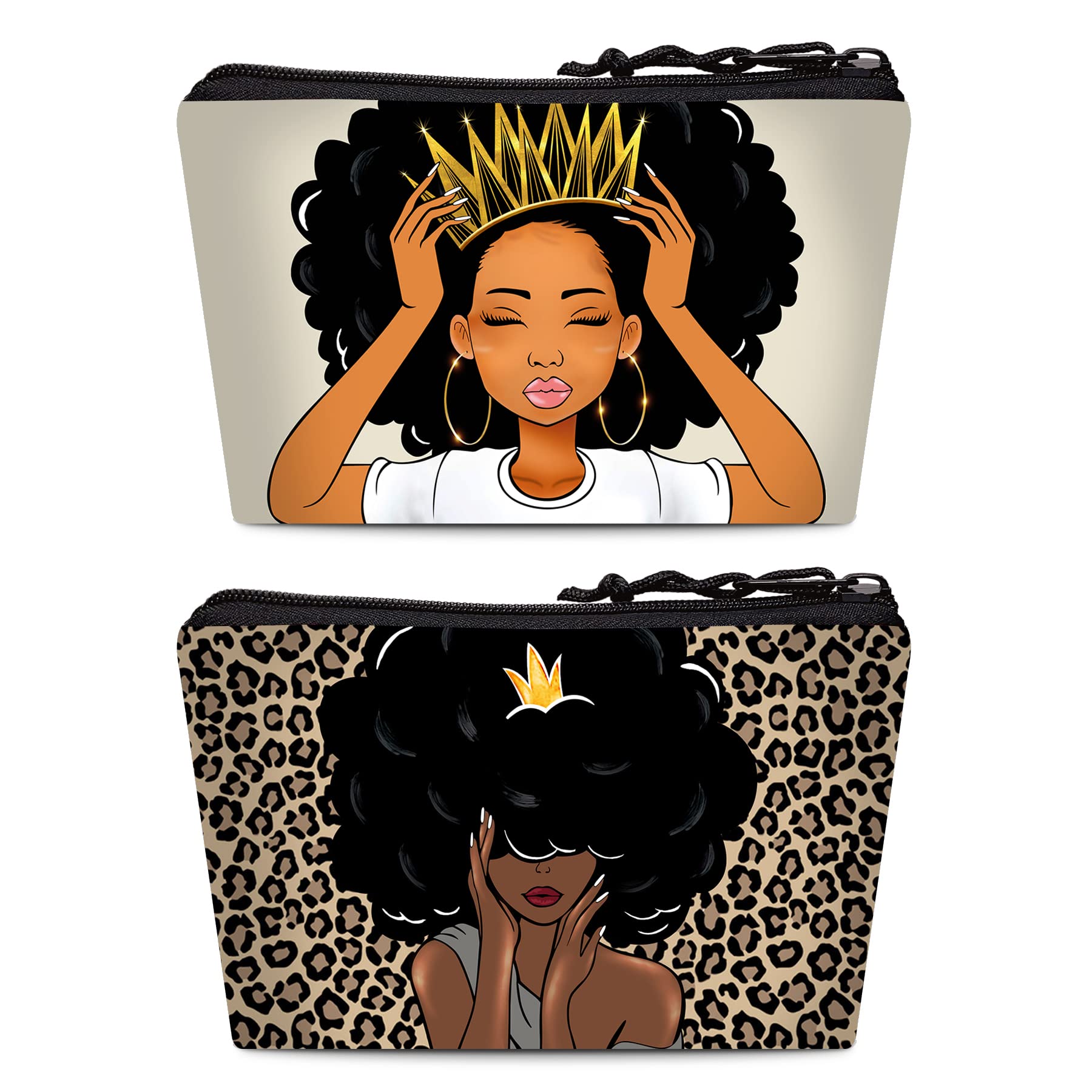 2-Piece Large Cosmetic Makeup Bag Organizer for Women - Melanin Afro Black Magic African Style Travel & Vanity Storage Pouch (Perfect for Purse, Gym, Travel & Daily Makeup Organization)