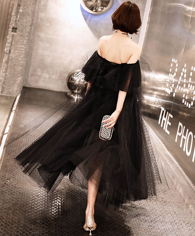 Elegant Black Tulle Tea Length Prom Dress - Formal Evening Gown for Homecoming, Cocktail Parties & Special Occasions
