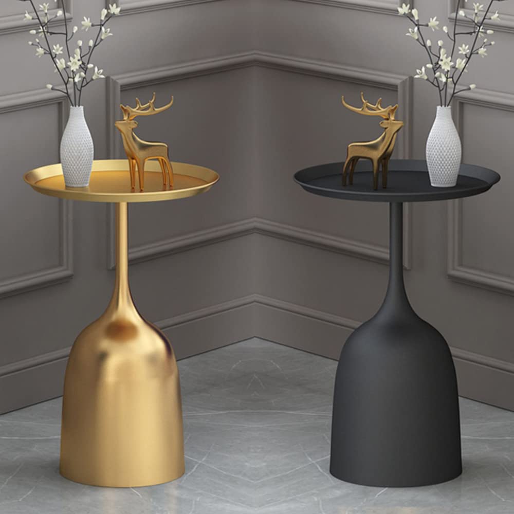 Round Metal End Table with Removable Tray - Waterproof Small Coffee Table & Sofa Side Table for Living Room, Bedroom, Balcony, Patio & Office - Gold Finish | Perfect for Small Spaces, Home Decor & Outdoor Use