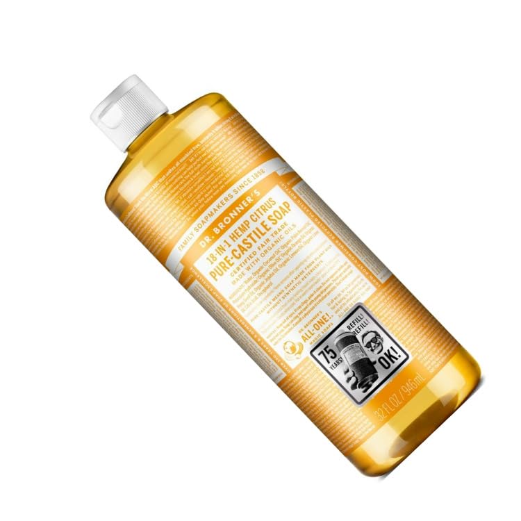 Dr. Bronners Organic Citrus Liquid Castile Soap - 32 oz | All-Natural Body Wash, Shampoo & Household Cleaner | Vegan, Cruelty-Free for Face, Hair & Home Use