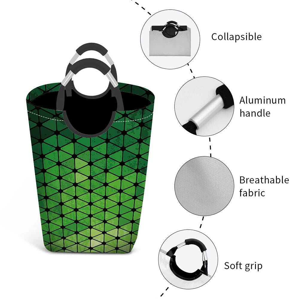 Wondertify Geometric Triangle Laundry Hamper - Mosaic Grass Clothes Basket with Easy Carry Handles for Clothes Organizer & Toy Storage (Green) - Perfect for Kids' Rooms, Dormitories & Laundry Organization