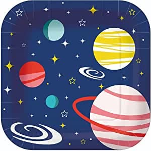 Space Themed Birthday Party Supplies Set - 20 Pack Disposable Square Dinner Plates with Solar System & Galaxy Design for Kids, Adults & NASA Lovers | Perfect for Space Shuttle, Planet & Astronomy Themed Parties