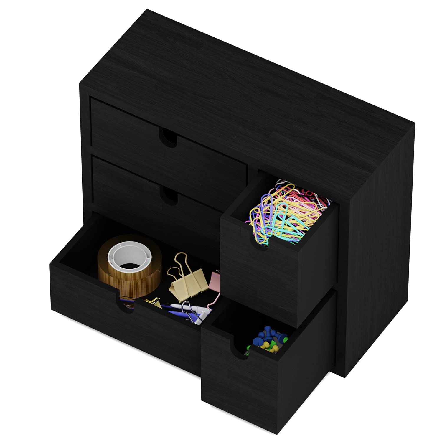 Brightmaison BGT Capri Wooden Desk Organizer - Office Supplies Storage, Sewing Kit Box & Jewelry Holder - Decorative Small Wooden Box for DIY Projects (Black) - Perfect for Home Office, Craft Room & Vanity Organization