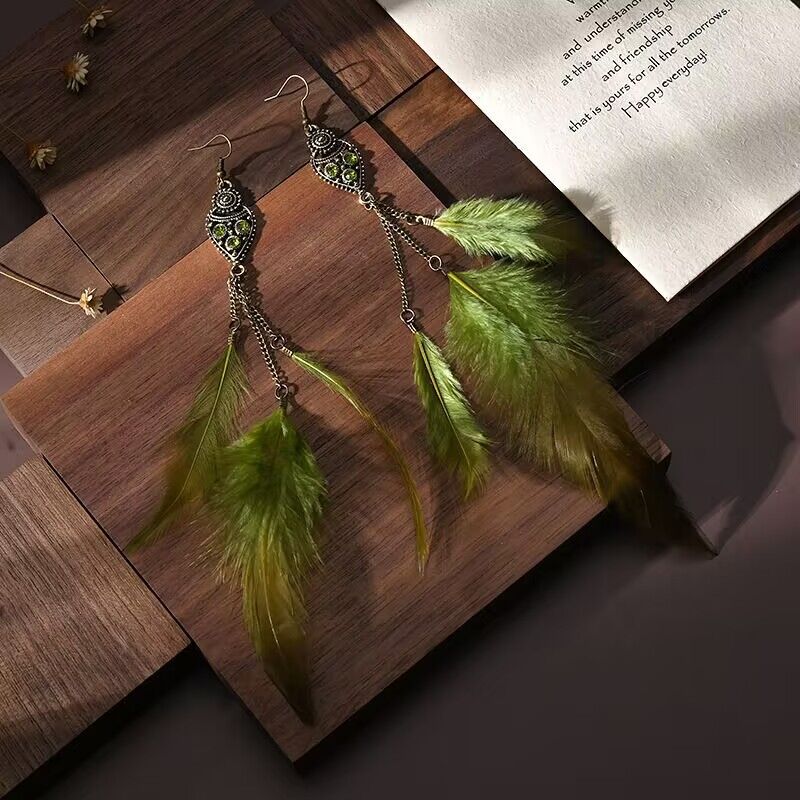 Vintage Chain Tassel Bohemian Feather Earrings for Women - Handmade Boho Chic Jewelry for Parties, Festivals & Everyday Wear