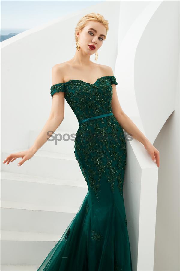Emerald Green Lace Applique Mermaid Evening Prom Dress for Women - Elegant Formal Gown for Homecoming, Ball & Special Occasions