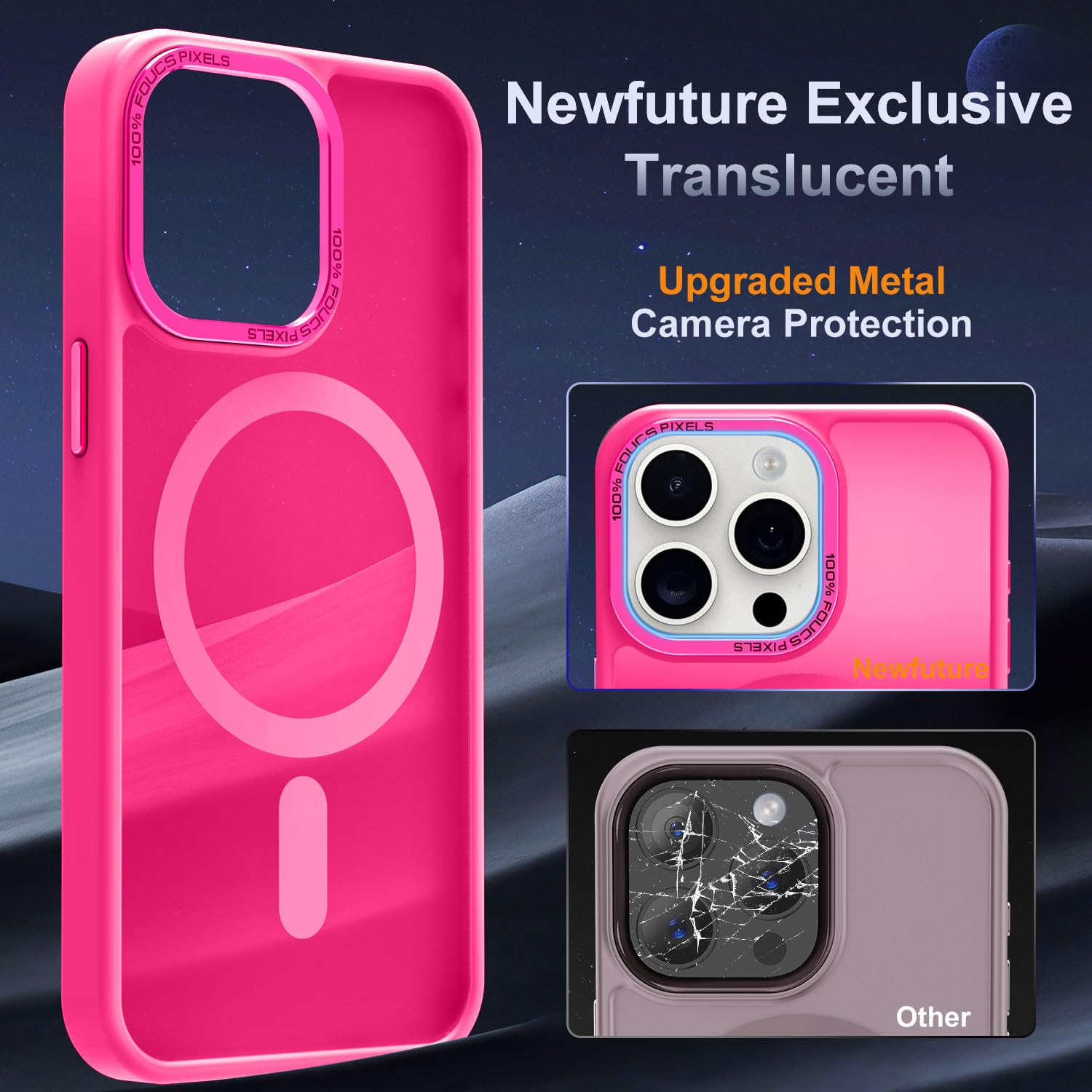 Upgraded Magnetic iPhone 15 Pro Max Case with Magsafe Compatibility | Military-Grade Protection | Slim Translucent Design | Hot Pink | Perfect for Everyday Use, Travel & Outdoor Activities