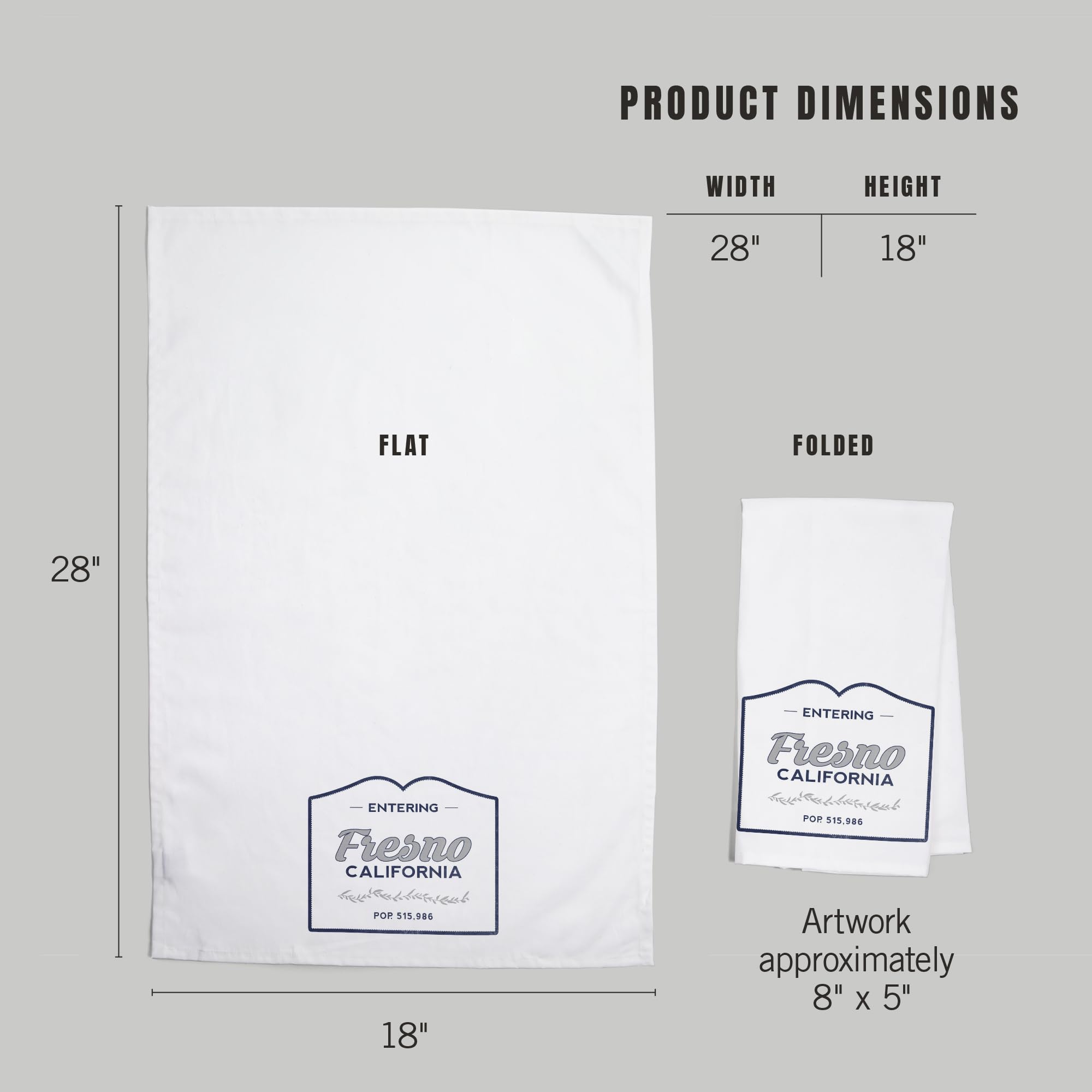 Lantern Press Fresno California Now Entering Blue 100% Cotton Tea Towel - Decorative Hand Towel for Kitchen, Home Decor & Gifts - Perfect for Drying Dishes, Decorating & Hostess Gifts