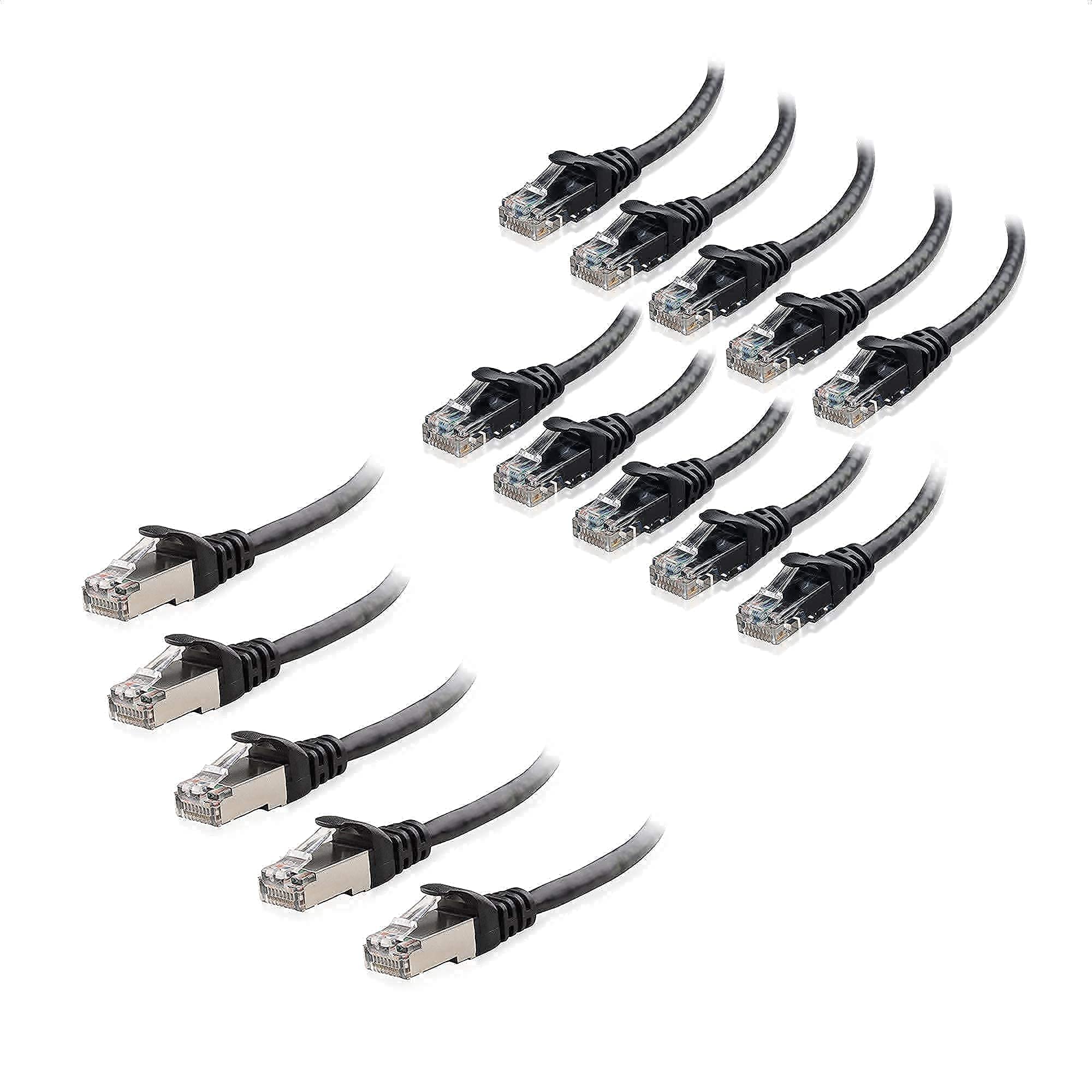 10-Pack 10-Foot Cat6 Ethernet Cable & 5-Pack Cat6a Shielded Ethernet Cable (Snagless Design, Black) - High-Speed Internet, Gaming, Home Office & Server Room Networking Solutions