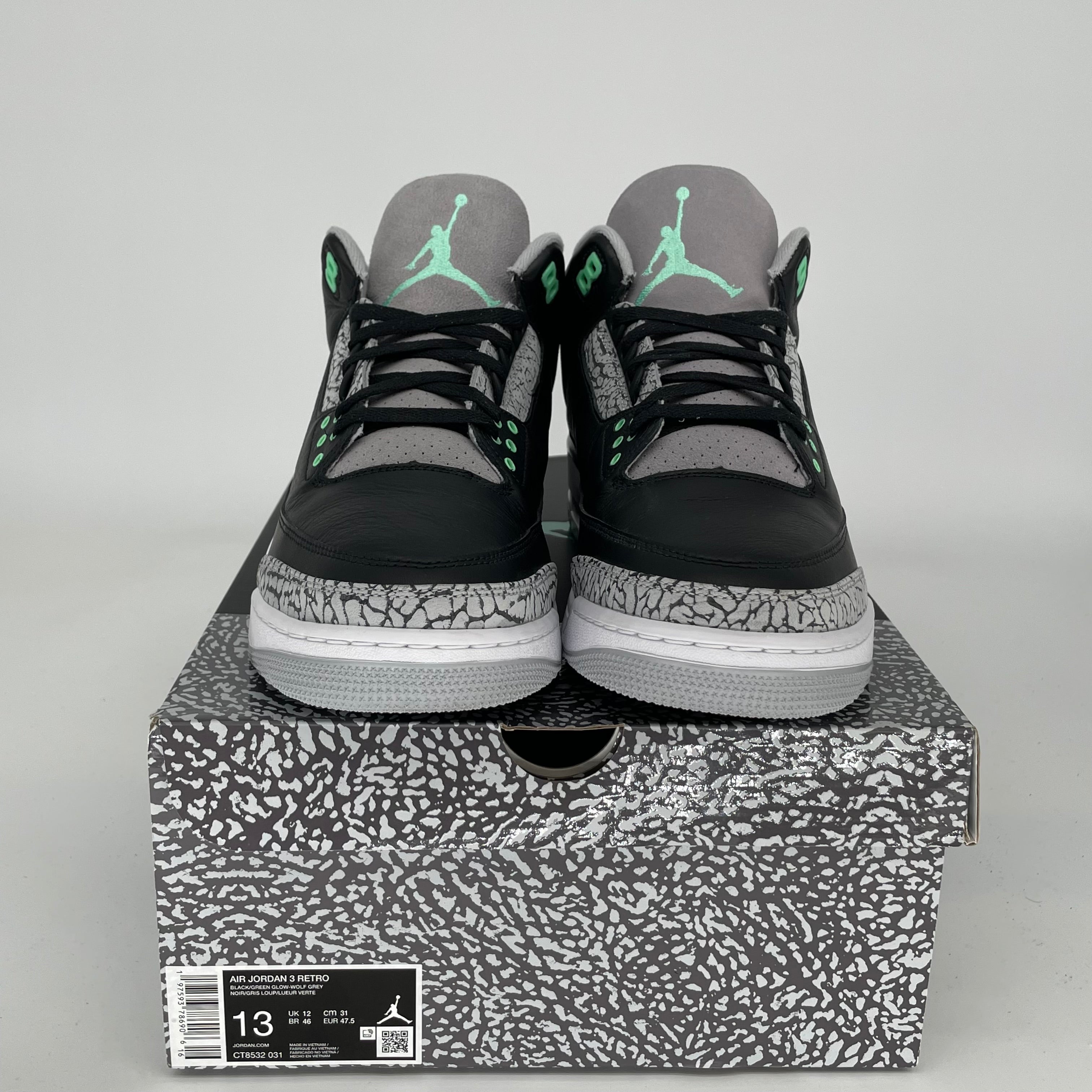 AIR JORDAN 3 Retro Green Glow Men's Basketball Shoes Size 13 (CT8532-031) - Perfect for Streetwear & Sneaker Collectors
