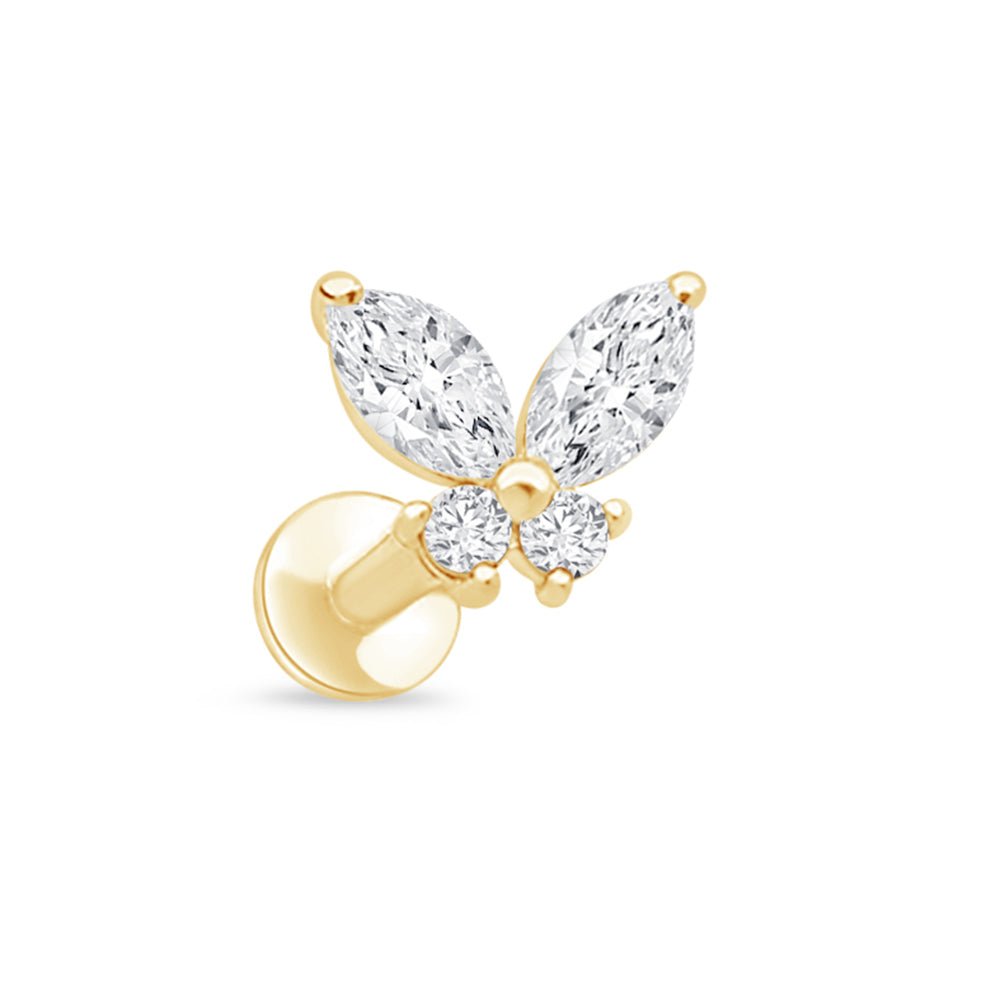 14K Yellow Gold Fluttering Butterfly Flat Back Stud Earrings - Dainty & Elegant Jewelry for Women, Perfect for Everyday Wear, Parties & Gifts