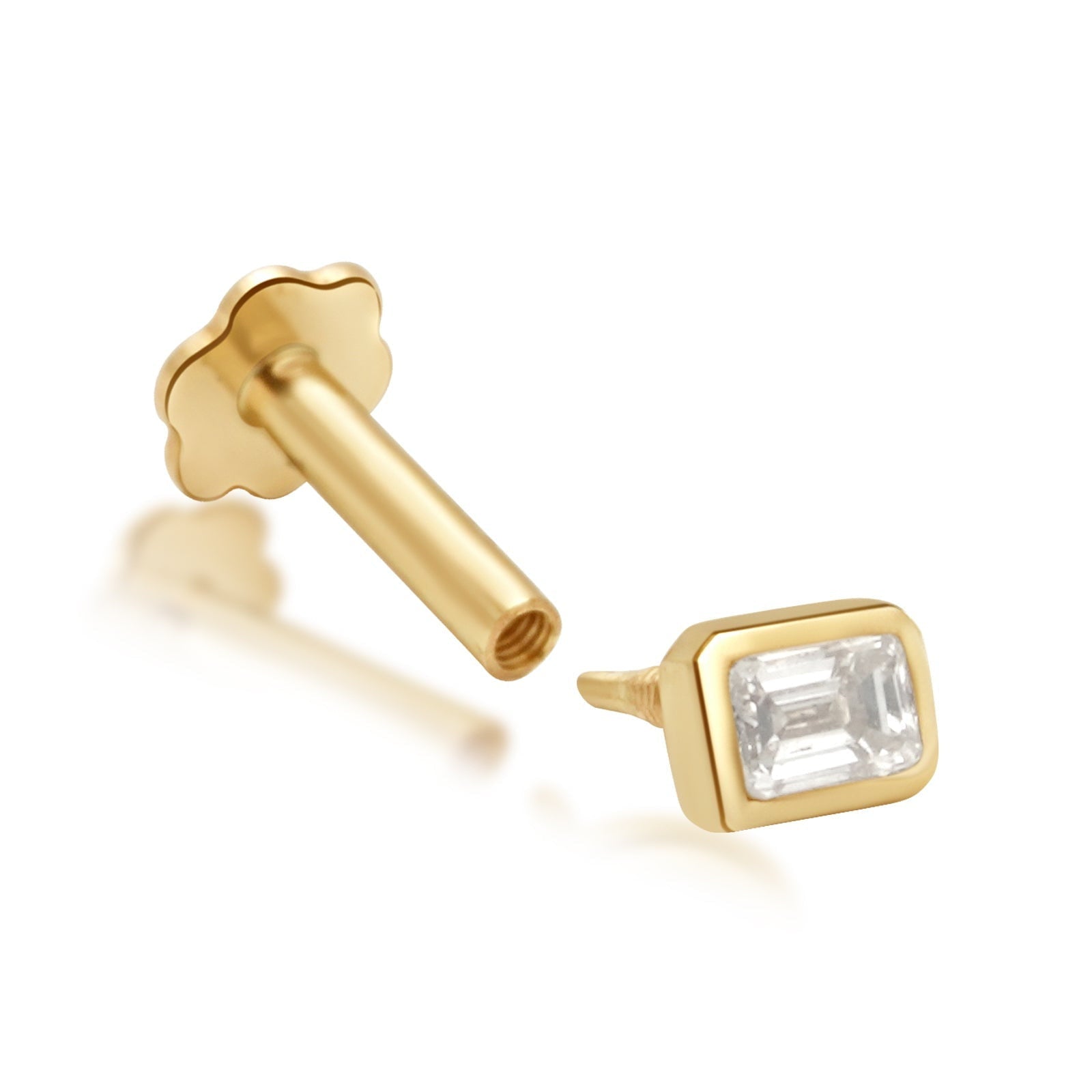 14K Yellow Gold Emerald Cut Diamond Flat Back Stud Earrings for Women - Perfect for Weddings, Parties & Everyday Elegance