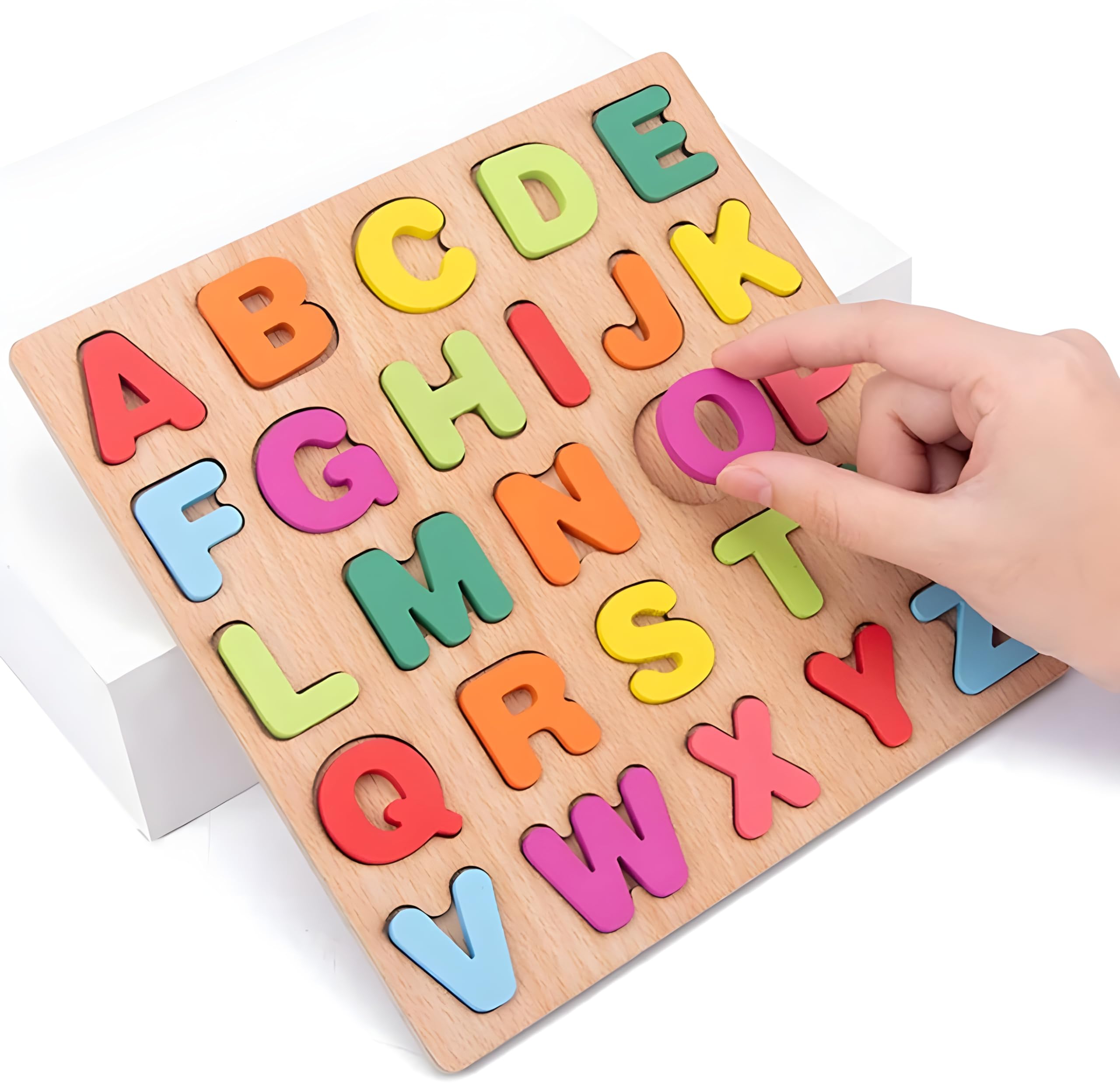 BONIRY Wooden ABC Alphabet, Number & Shape Puzzle Toys for Toddlers Ages 2-4 - Educational Learning Toys for Kids - Perfect Gift for Preschool Boys & Girls - Montessori Classroom & Homeschool Activities