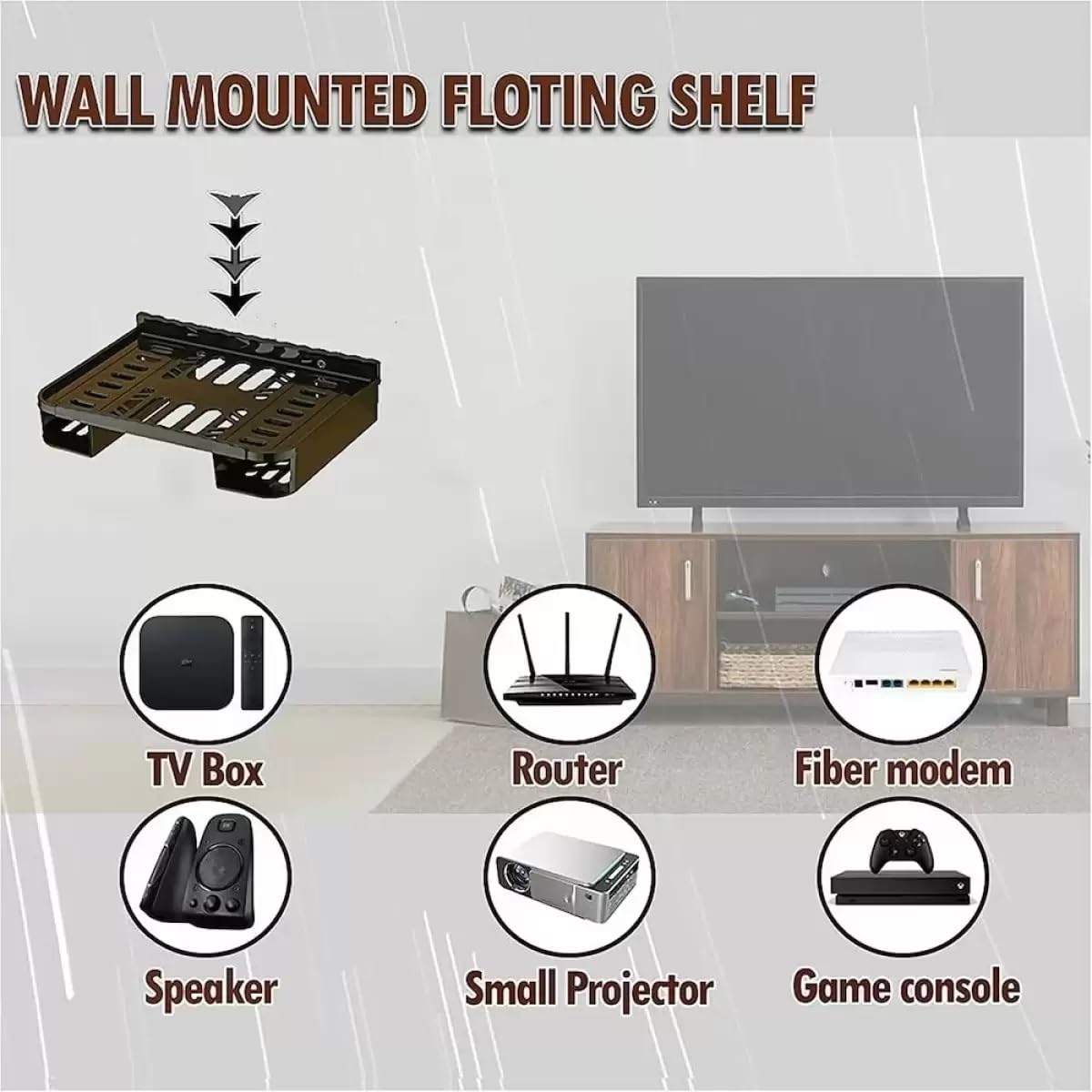 DALUCI Wall Mount Stand for Set Top Box, DTH, WiFi Router with 2 Remote Holders - Plastic Home Organizer for Living Room & Bedroom TV Setup