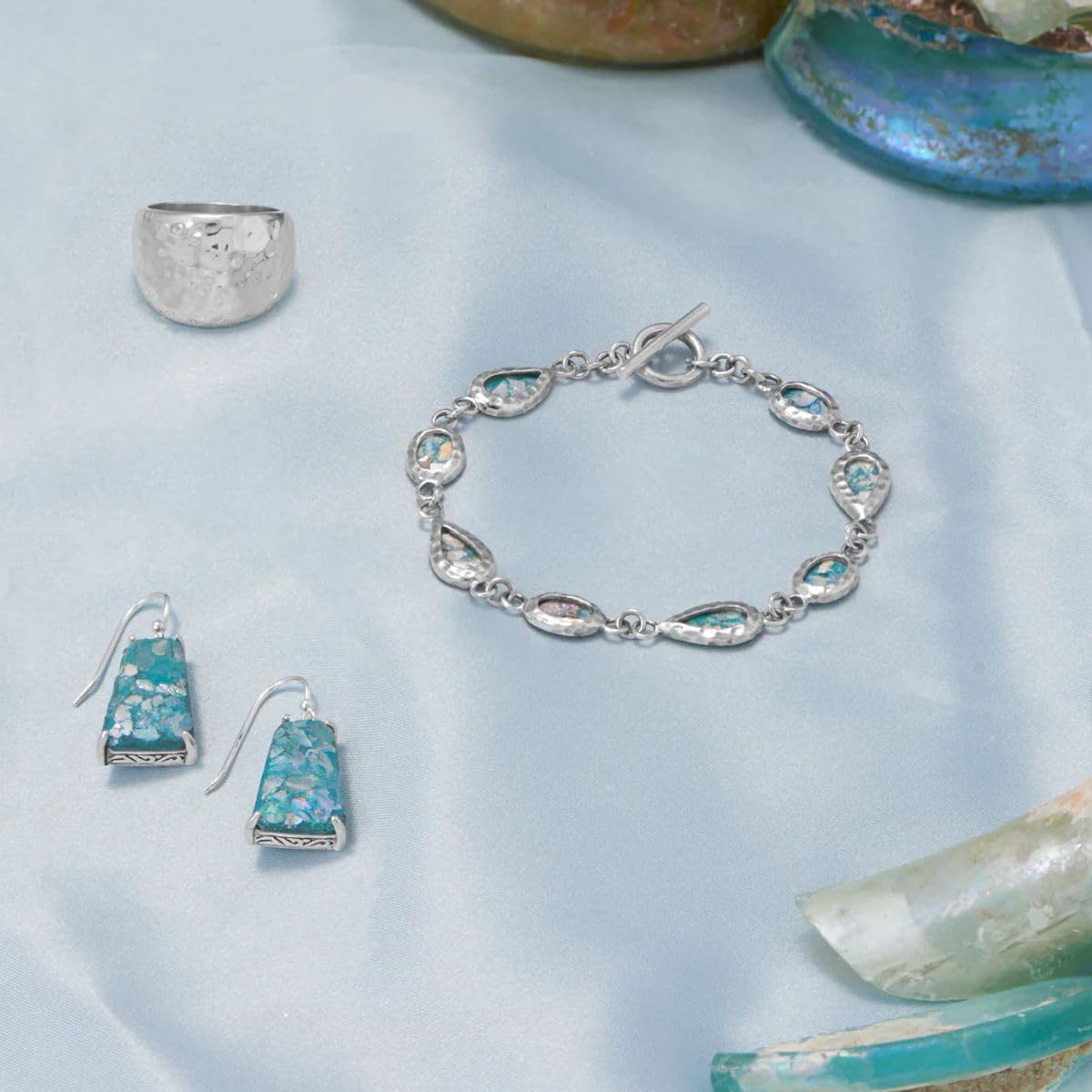 Ancient Roman Glass Bracelet with Pear & Oval Toggle Clasp in Sterling Silver - Perfect for Vintage Jewelry Lovers, Historical Reenactments & Unique Gifts