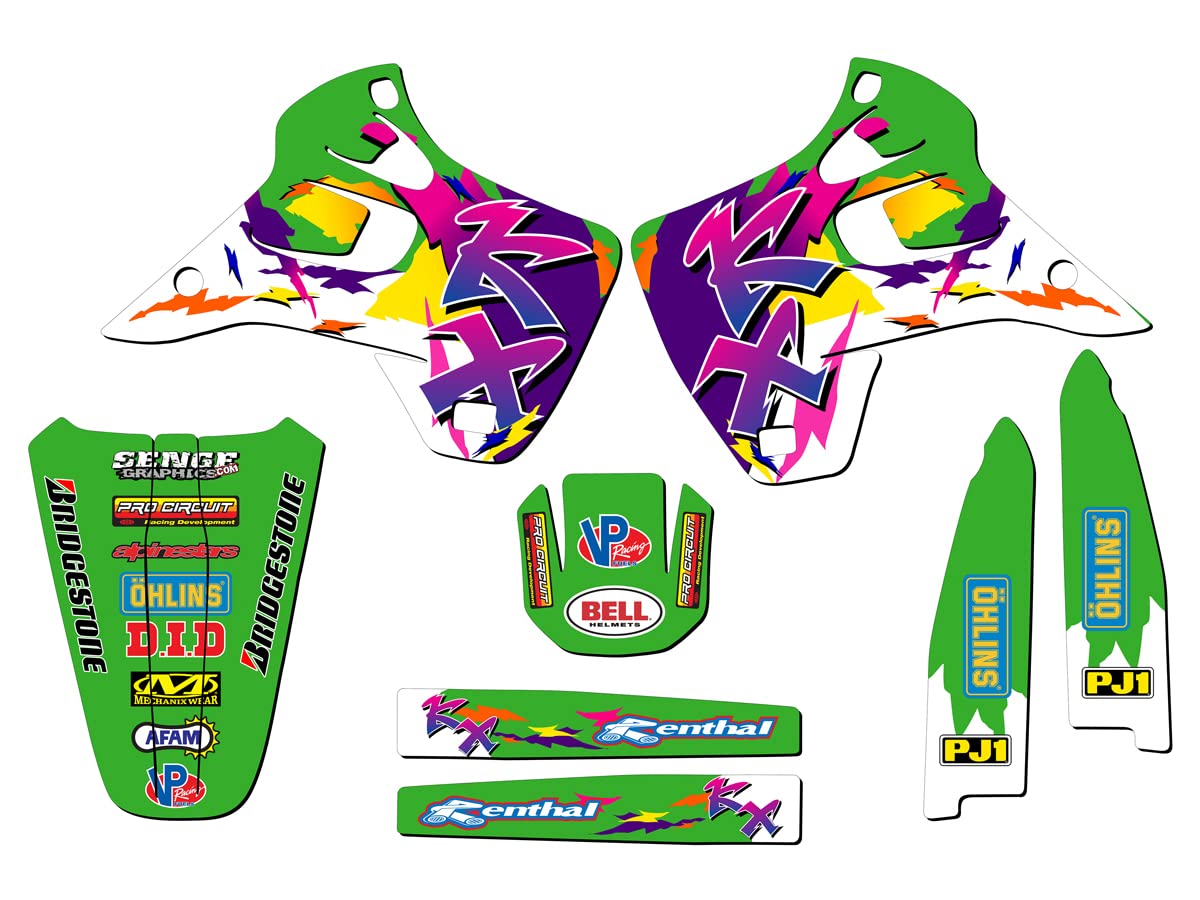 1992-1993 Kawasaki KX 250 Retro Green Senge Graphics Kit - Full Body Decal Set for Dirt Bike MX Racing & Off-Road Riding