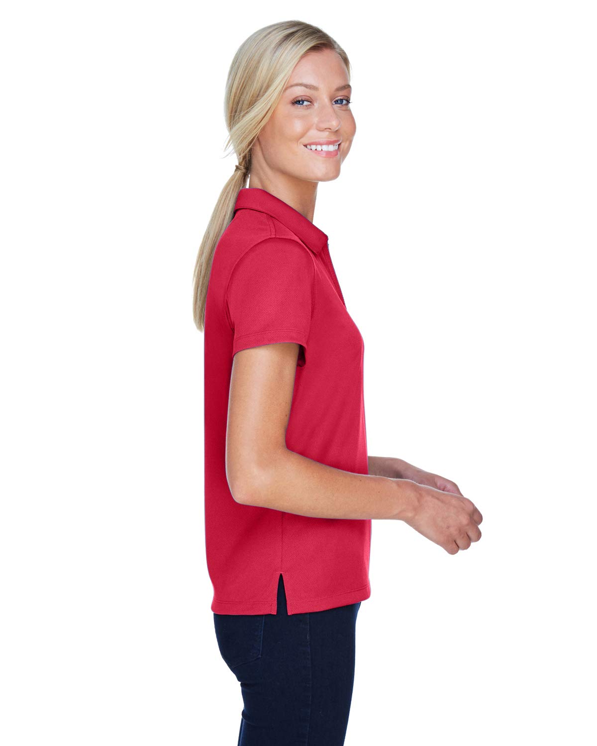 Women's Breathable Double Mesh Polo Shirt in Red - Perfect for Golf, Tennis & Casual Wear
