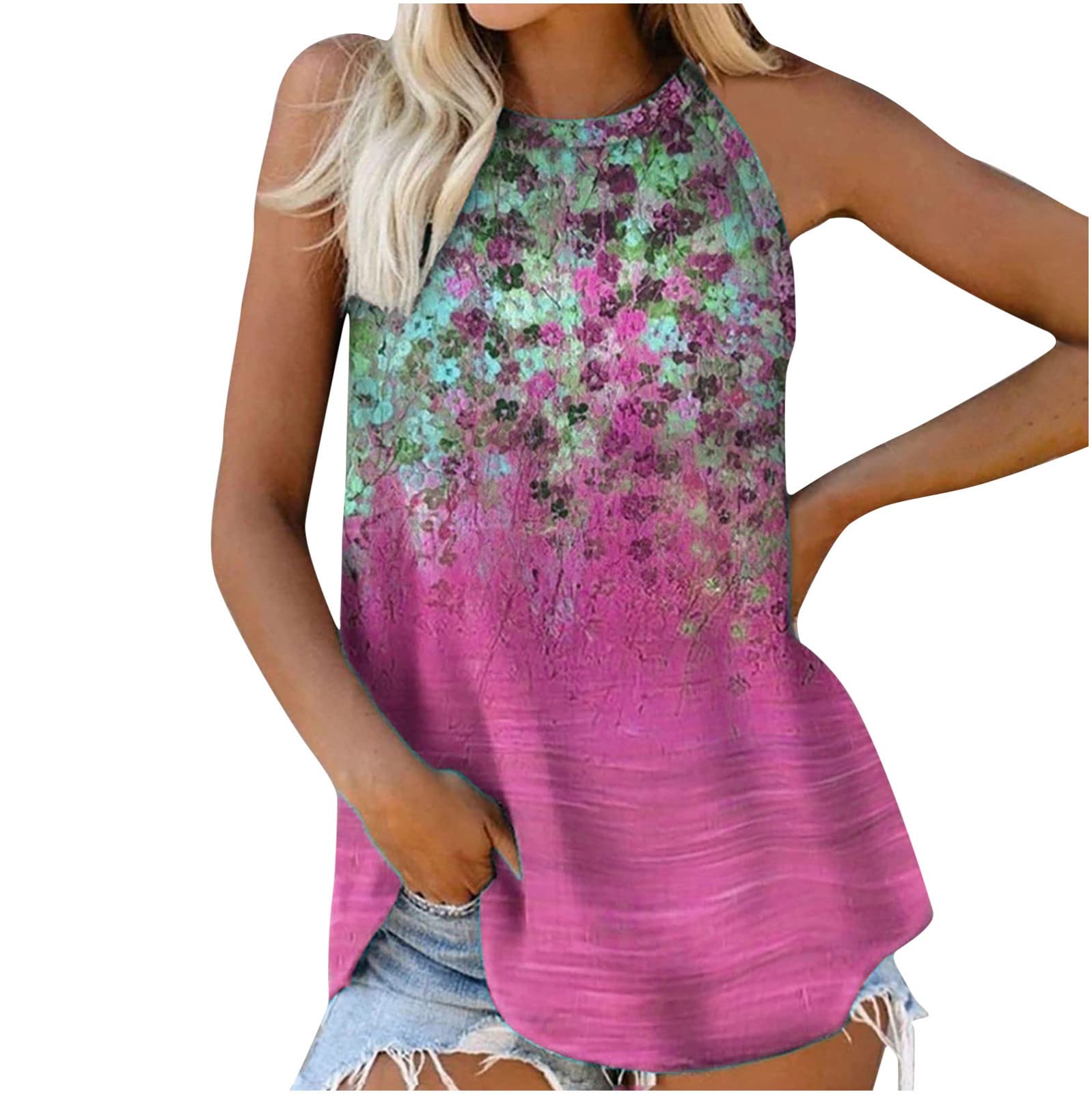 Wenini Women's Casual Summer Sleeveless Printed Tank Top - Round Neck T-Shirt for Beach, Gym & Everyday Wear