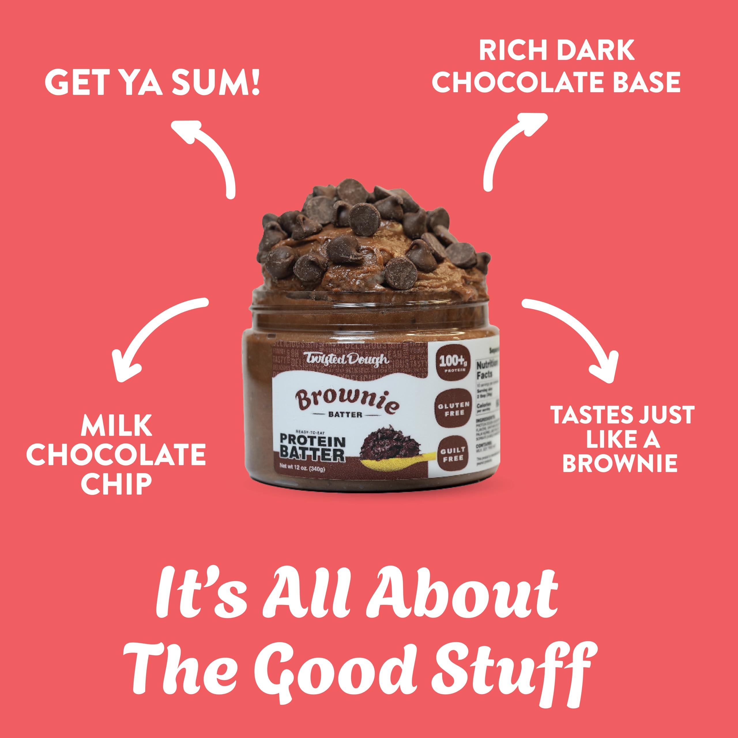 Twisted Dough - 2 Pack Brownie Batter Protein Cookie Dough | Healthy Edible Dessert Dough with High Protein | Smooth & Creamy Ready-to-Eat Cookie Dough in Individual Jars | Perfect for Post-Workout Snacks, Healthy Desserts & Midnight Cravings