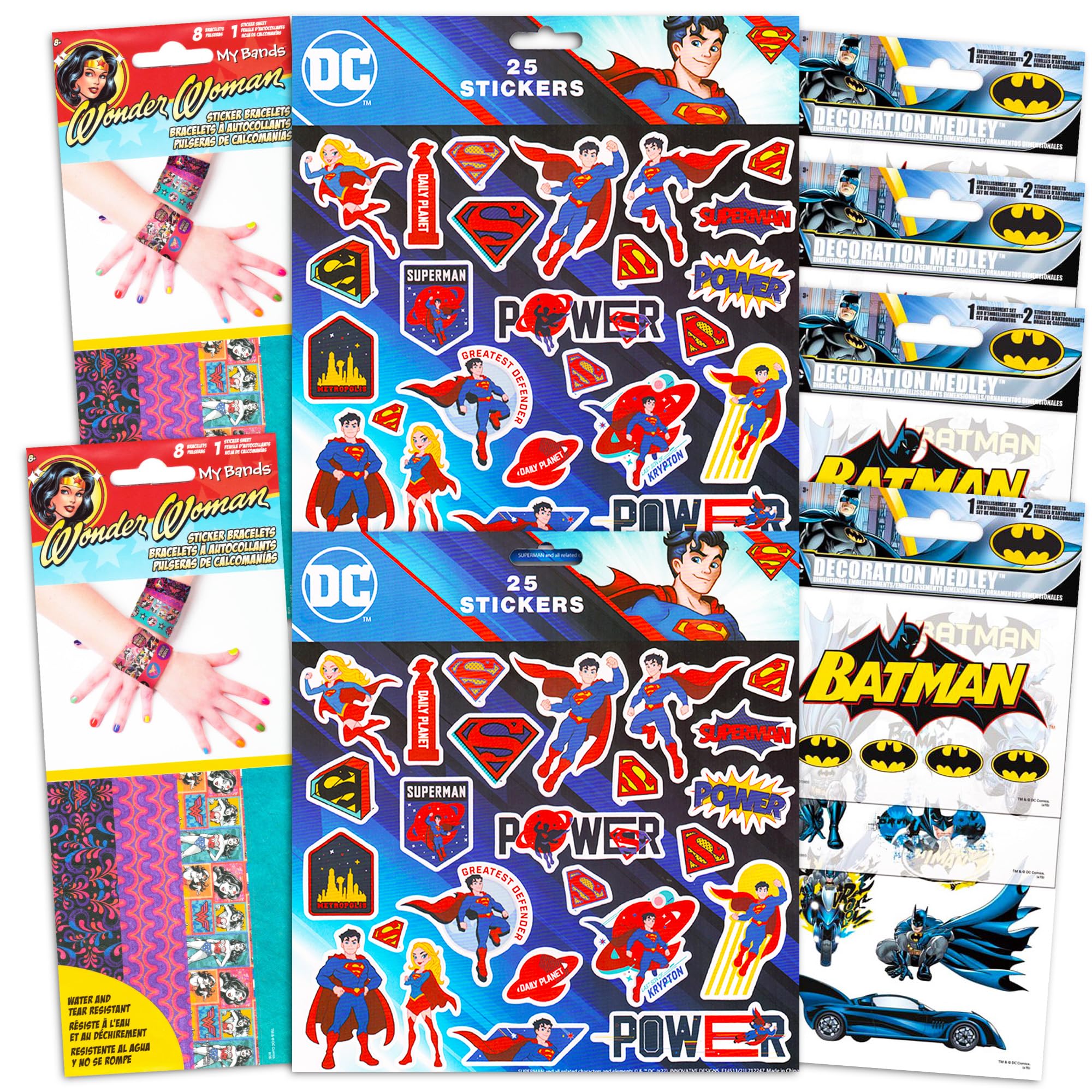 DC Comics Superman Stickers Variety Pack - Justice League Party Supplies, Adhesive Sticker Sheets for Scrapbooking, DIY Crafts, Party Favors & School Projects | Perfect for Birthday Decorations, Gift Wrapping & Kids Activities