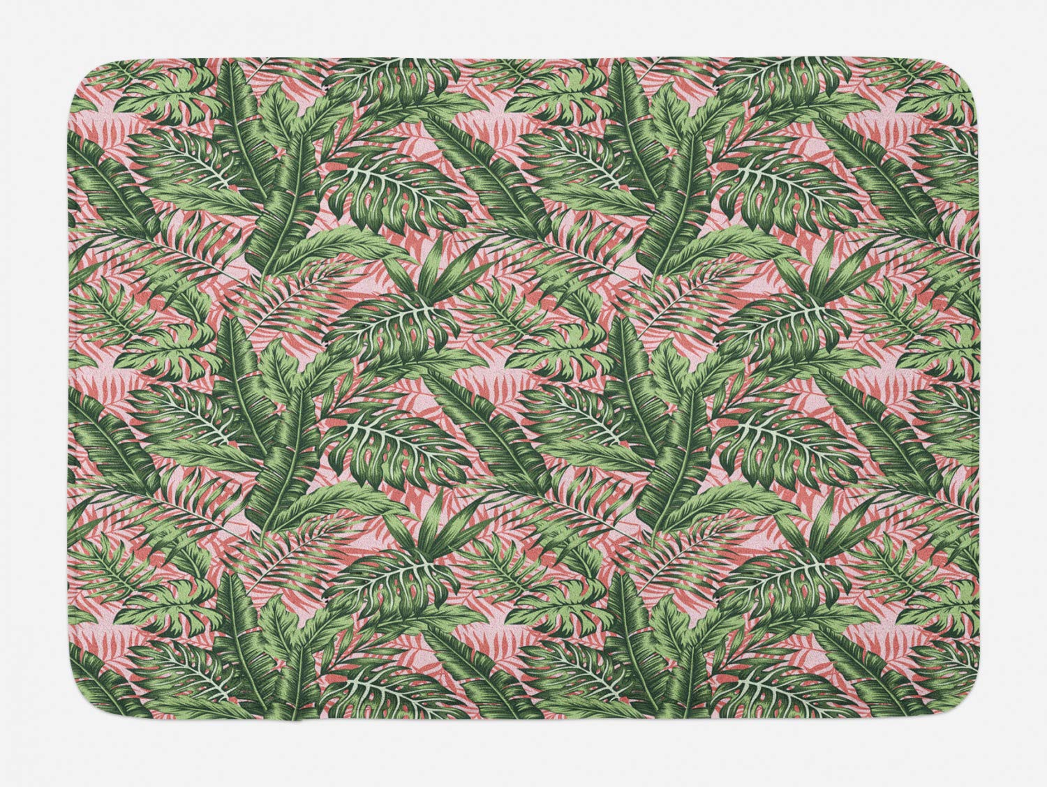 Ambesonne Non-Slip Tropical Bath Mat - Exotic Hawaii Jungle Palm Leaves Design, Soft Plush Bathroom Decor, 30.2