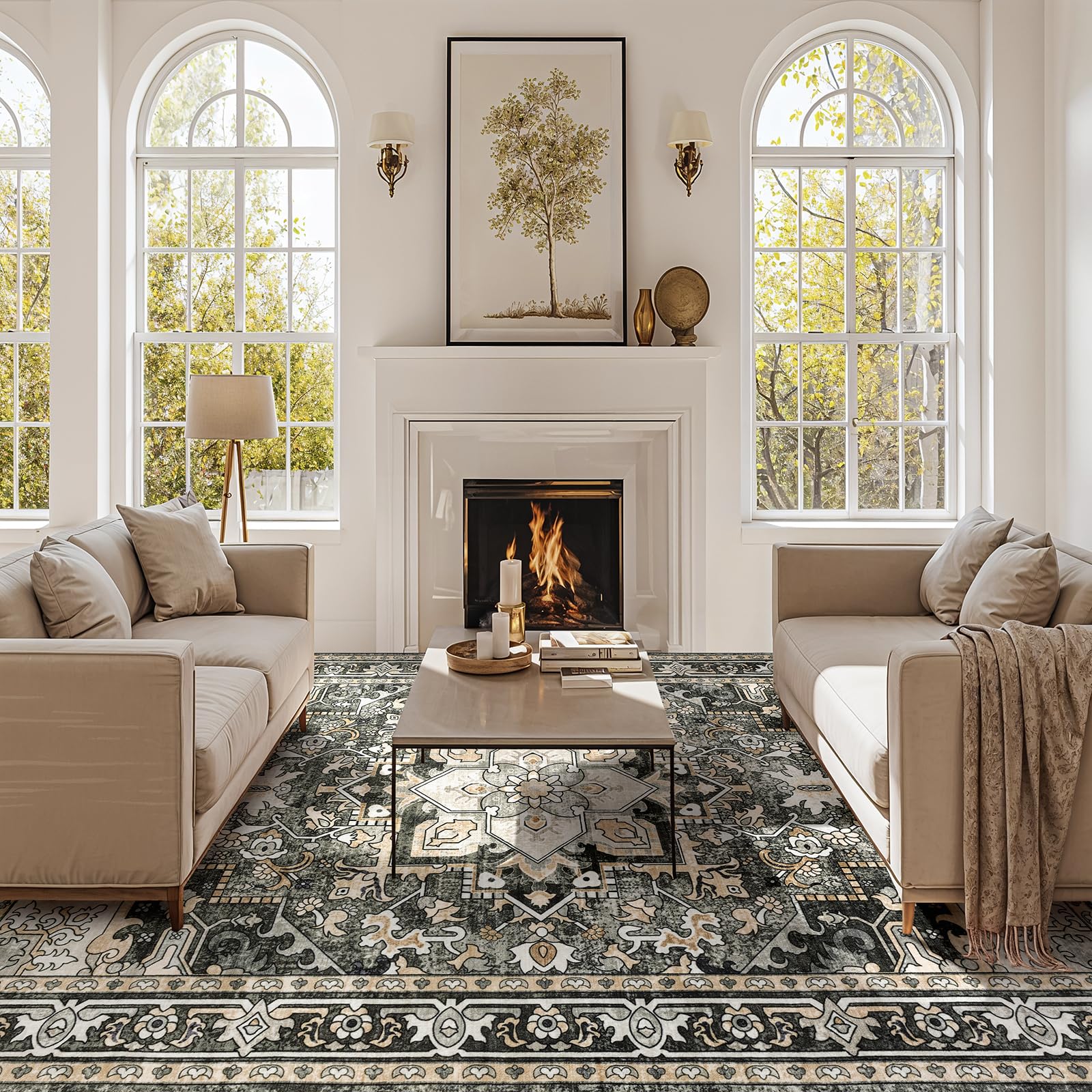 9x12 Soft Low-Pile Machine Washable Non-Slip Area Rug - Perfect for Living Room, Bedroom & Dining Room - Kid & Pet Friendly Floor Carpet - Black - Great for Cozy Home Decor & Family Spaces