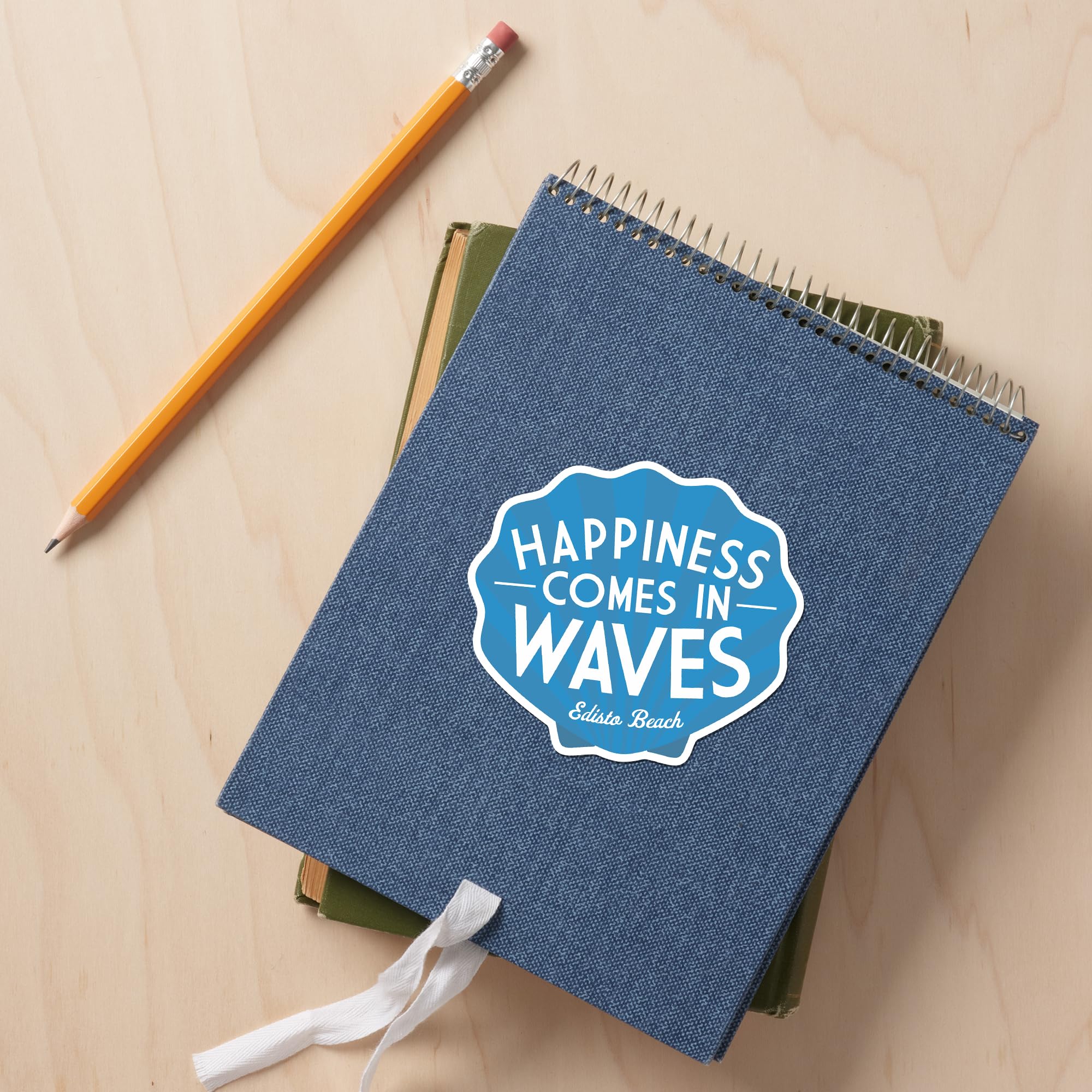 Waterproof Die Cut Vinyl Sticker - Edisto Beach South Carolina 'Happiness Comes in Waves' Decal (3-6 inch) for Cars, Laptops, Water Bottles & Coolers - Perfect for Beach Lovers & Coastal Decor