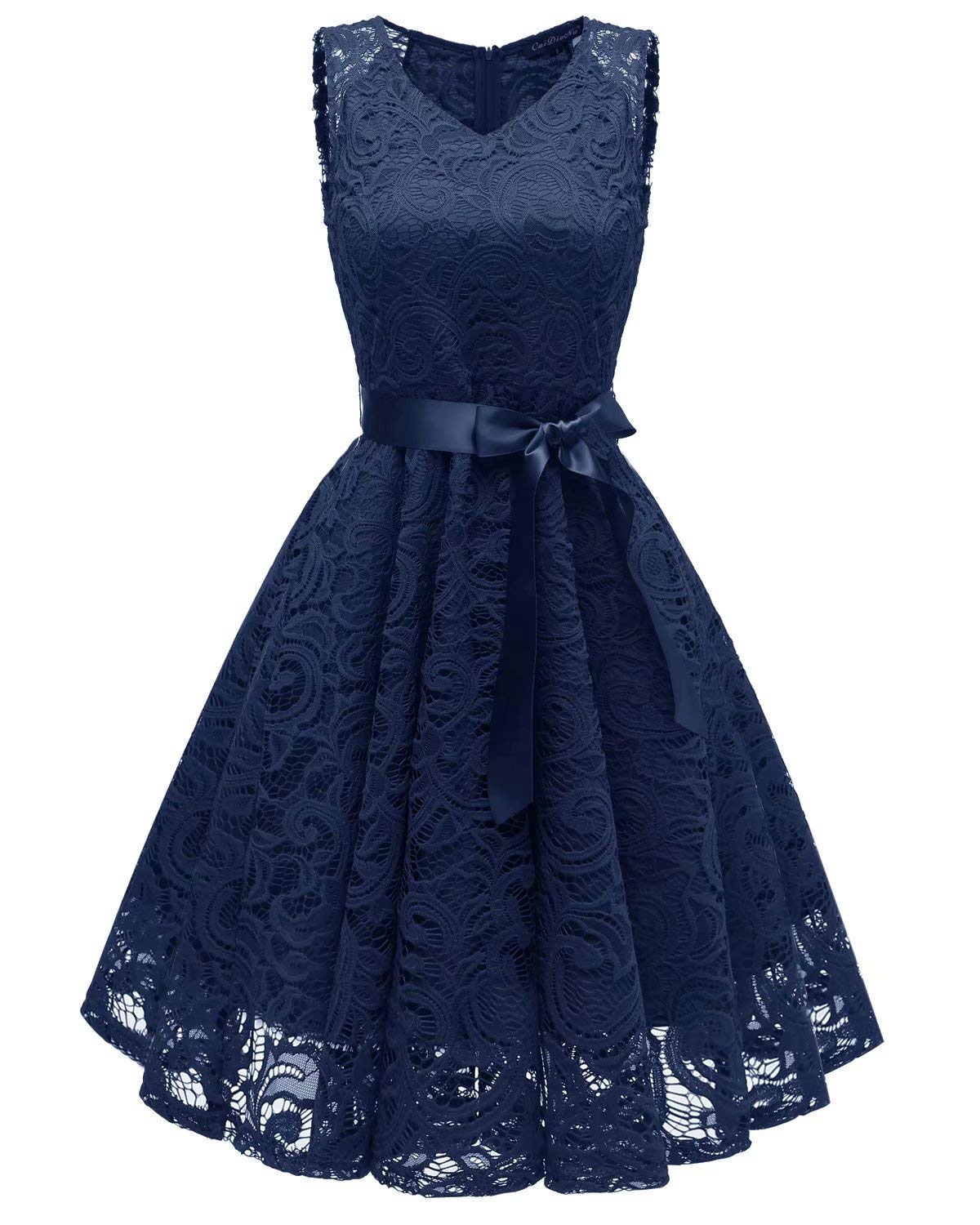 Elegant Black and Blue Lace Bridesmaid Dress for Women - Perfect for Cocktail Parties, Prom, and Formal Events | Flattering Midi Length for a Stylish Look