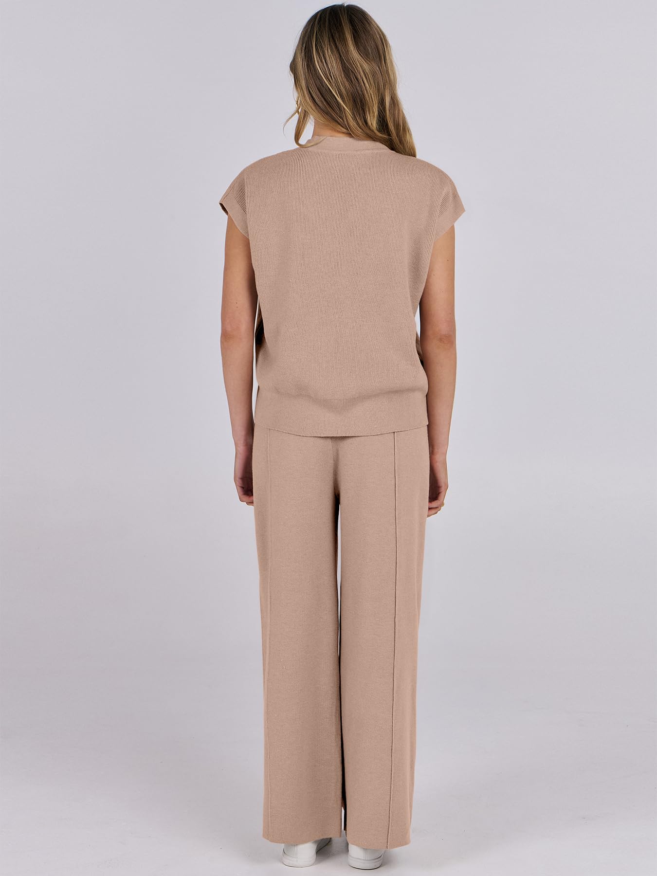 Caracilia Women's Summer 2 Piece Sweater Vest Set - Knit Top & Wide Leg Pants Lounge Matching Outfit for Spring 2025 | Airport Travel, Casual Wear & Relaxation