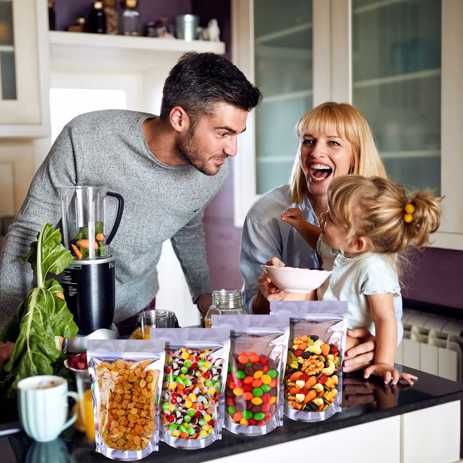 50 Pack Mylar Bags for Freeze Dried Candy - Clear Window Stand Up Pouches | Perfect for Storing Freeze Dried Skittles, Sour Candies & Long Term Food Storage | Great for Camping, Emergency Kits & Pantry Organization