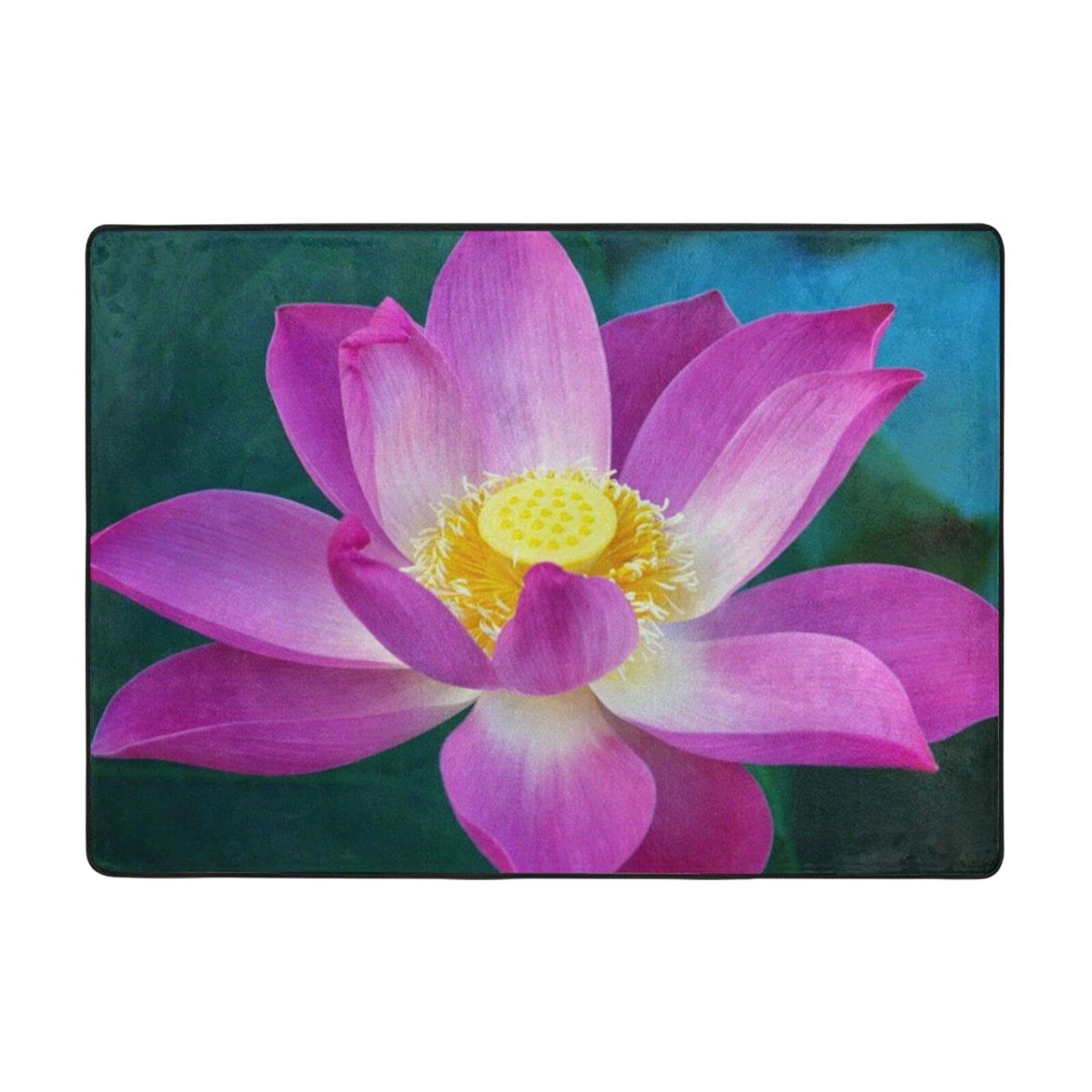 Non-Slip Lotus Flower Print Area Rug - 80x58 Inch Yoga Mat & Floor Carpet for Living Room, Bedroom Decor | Perfect for Home Gym, Meditation Space & Bohemian Style Interiors