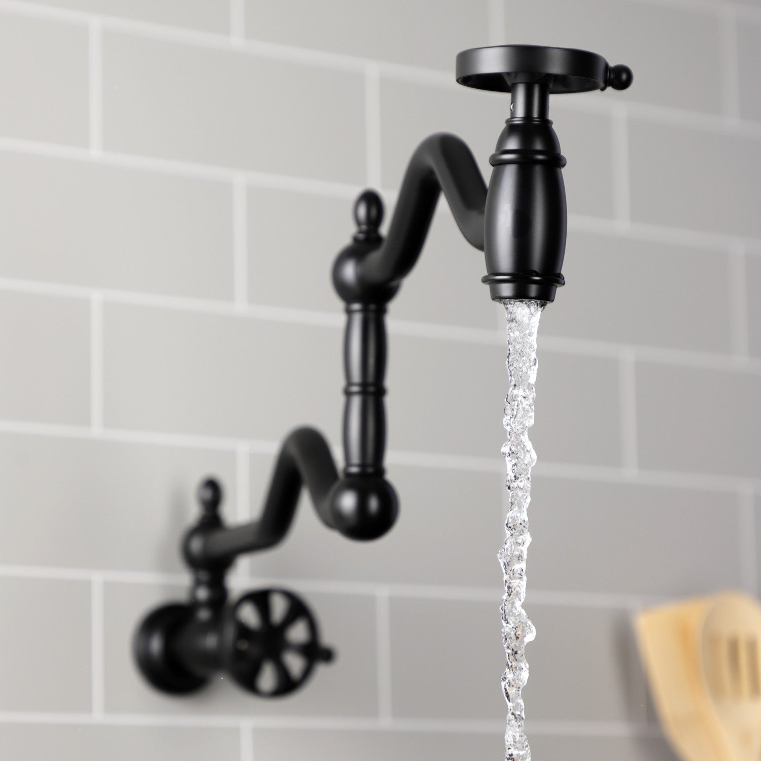 Belknap KS2100RX Matte Black Two Handle Pot Filler Faucet - Wall Mounted Kitchen Sink Faucet for Easy Cooking & Filling Pots (Perfect for Home Chefs & Busy Kitchens)