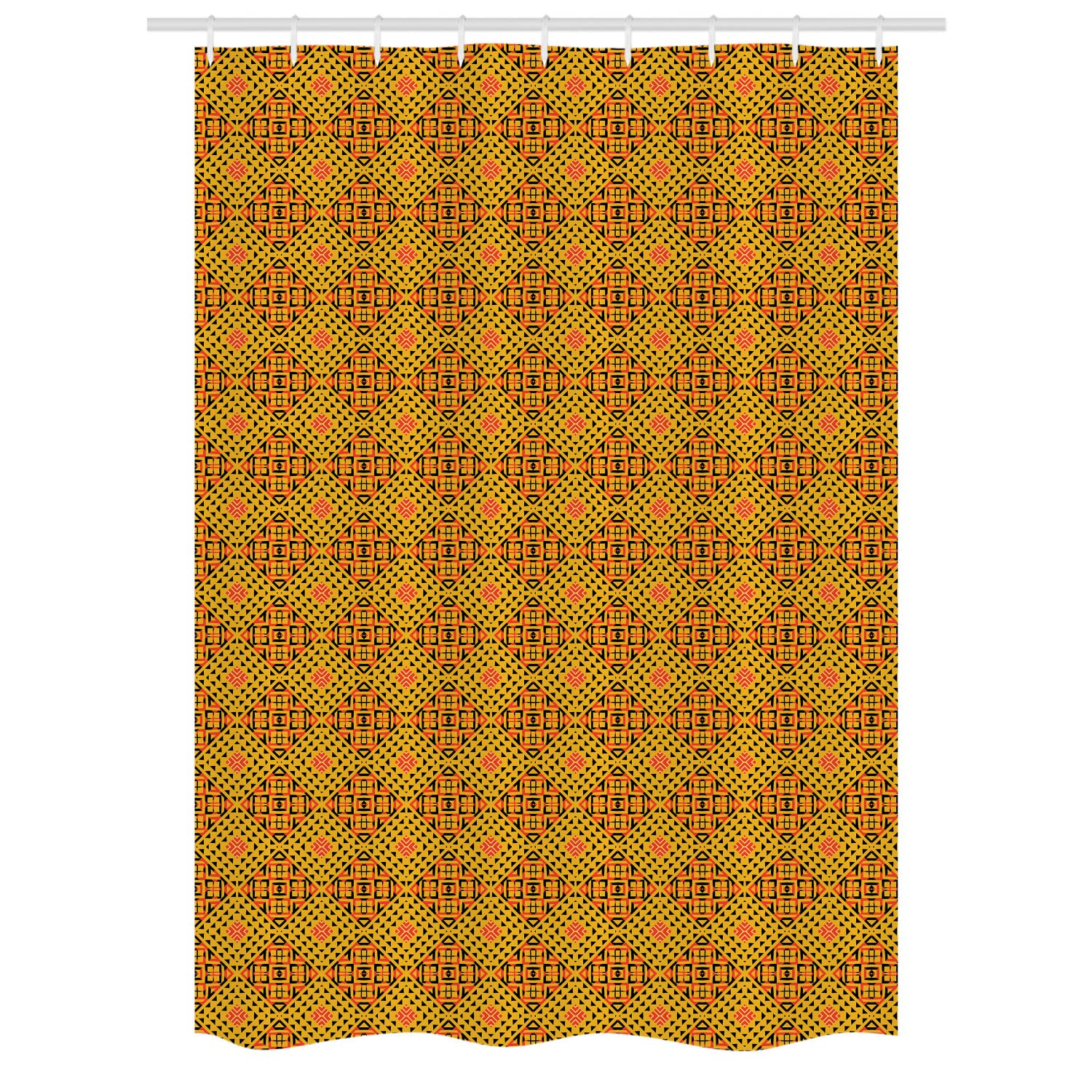 Ambesonne Kente Pattern Shower Curtain Set with Hooks, Warm Earth Tones Diagonal Design & Small Triangles, 54