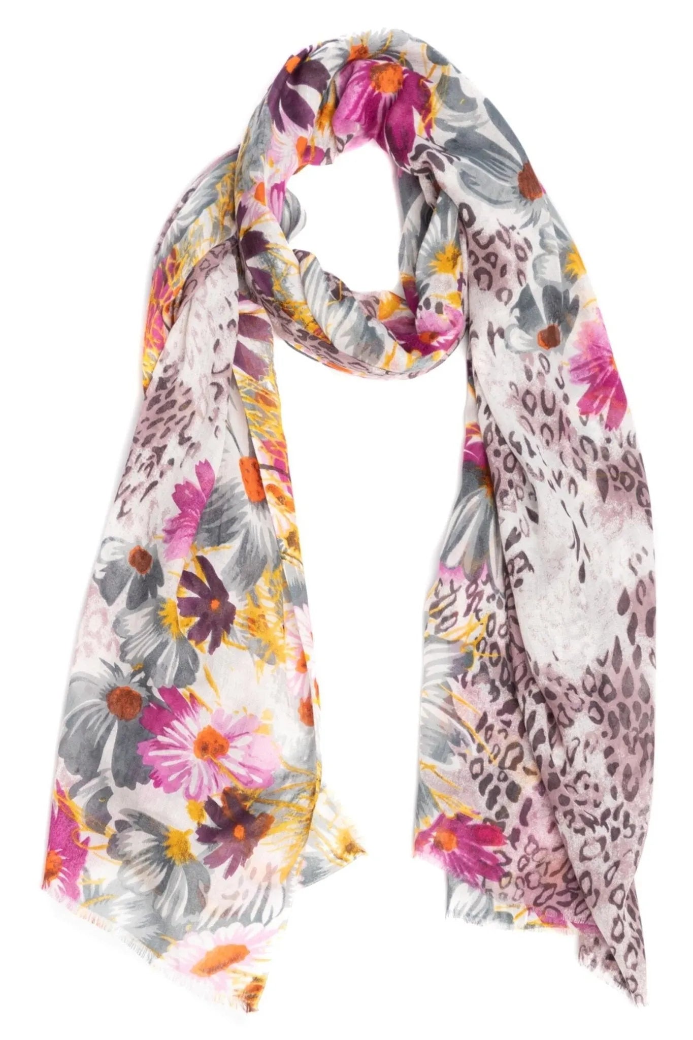 Floral Leopard Print Scarf for Women - Soft Lightweight Fashion Accessory for Fall Winter Outfits, Office Wear & Special Occasions