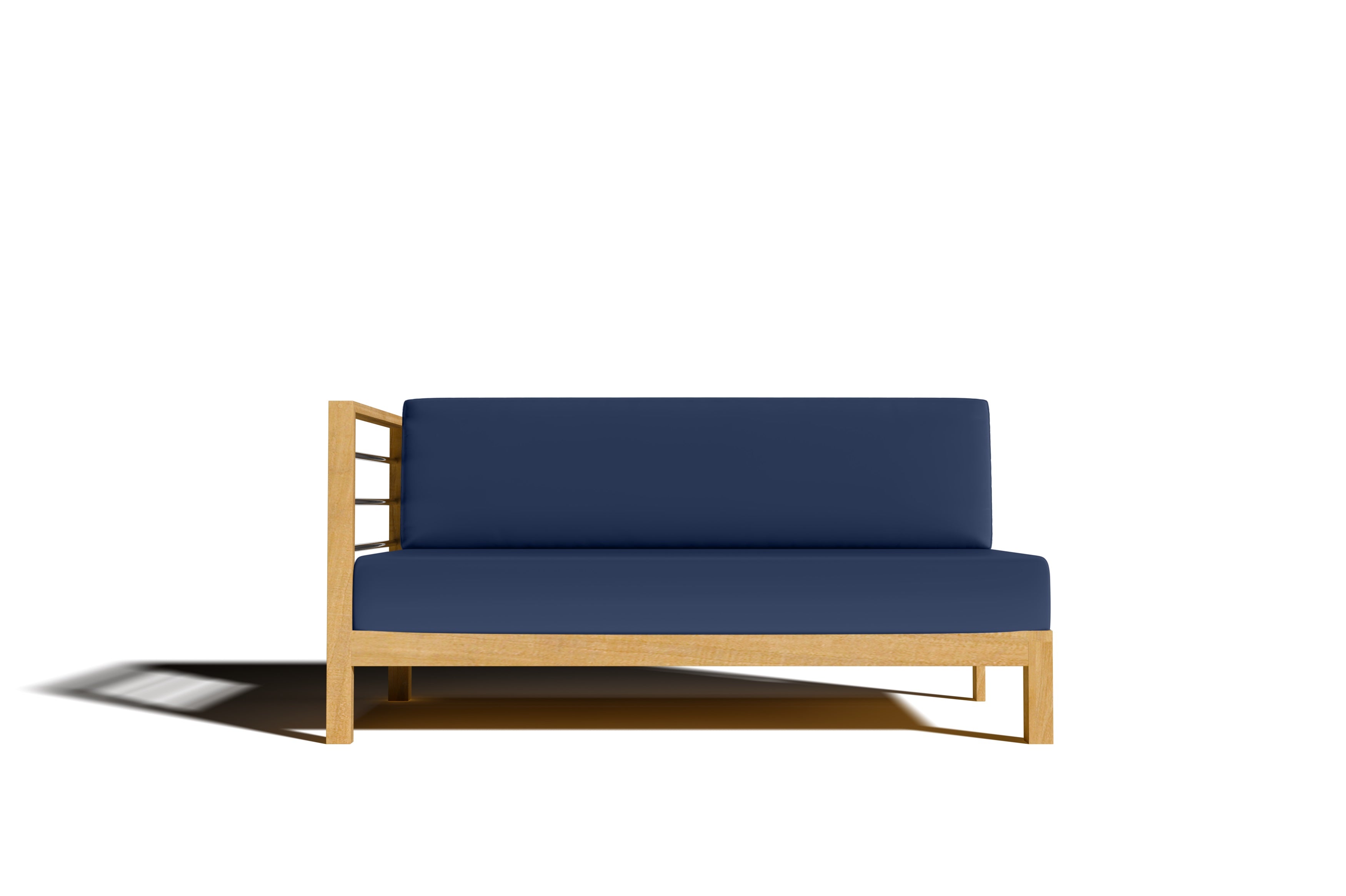 Leon Teak Outdoor Sectional Left Sofa with Sunbrella Navy Cushion - Waterproof Patio Furniture for Poolside, Garden & Backyard Relaxation