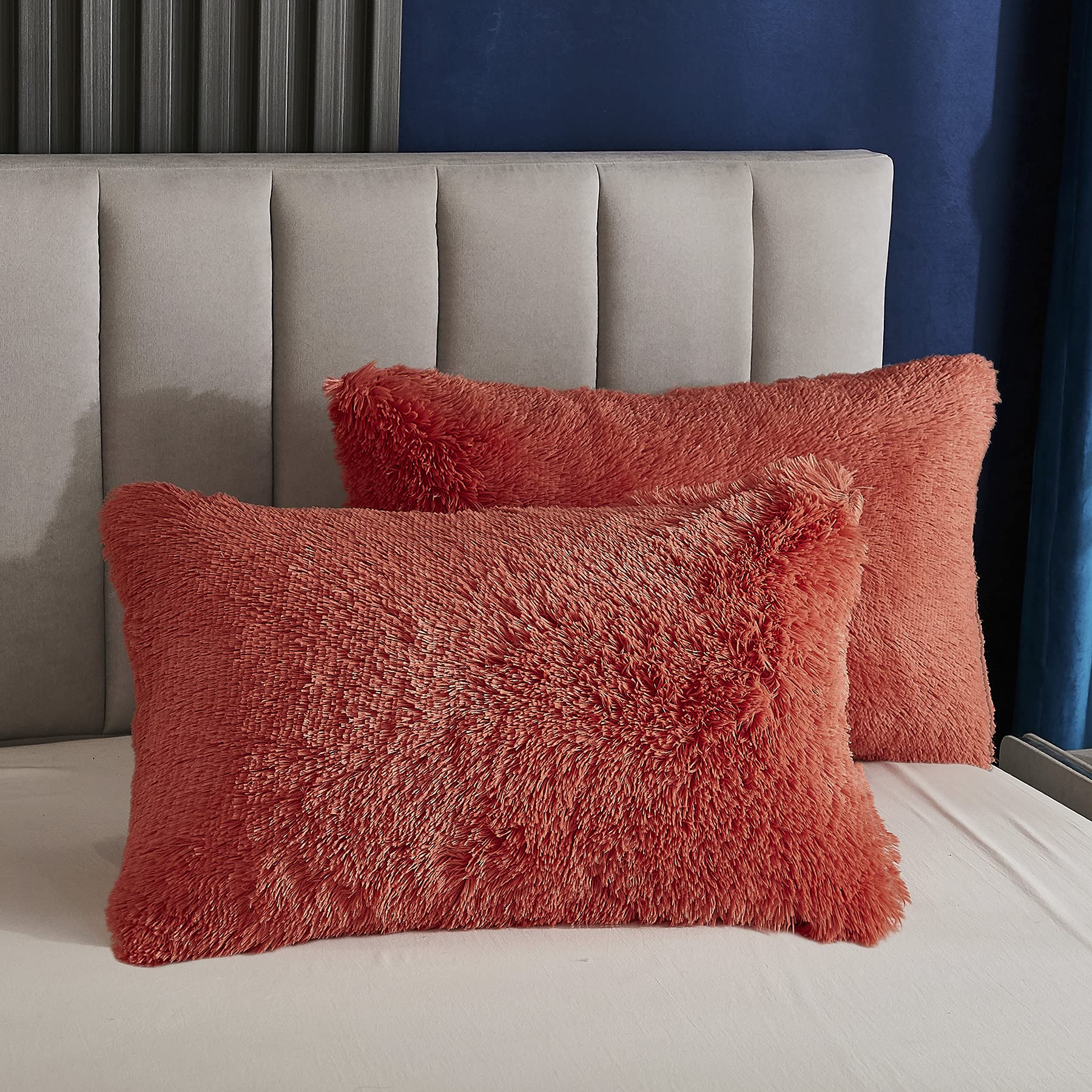Luxury Ultra Soft Fluffy Faux Fur Duvet Cover Set - Queen Size Plush Shaggy Comforter with 2 Pillow Shams (Orange) | Cozy Bedroom Upgrade for Winter & Home Decor