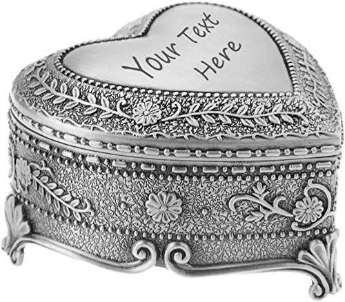 Personalized Engraved Jewelry Box - Vintage Heart-Shaped Tin Treasure Chest for Necklaces, Rings & Keepsakes | Perfect Gift for Anniversaries, Weddings & Special Occasions