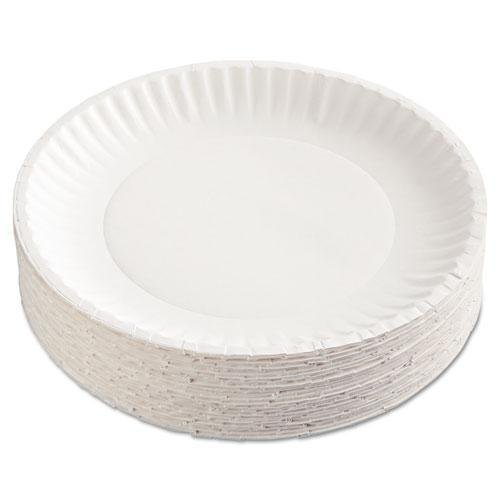 AJMPP9GRAWH - 100-Pack Eco-Friendly Disposable Paper Plates, 9-Inch Round Heavy Duty Compostable Plates for Parties, Picnics, BBQs & Everyday Use