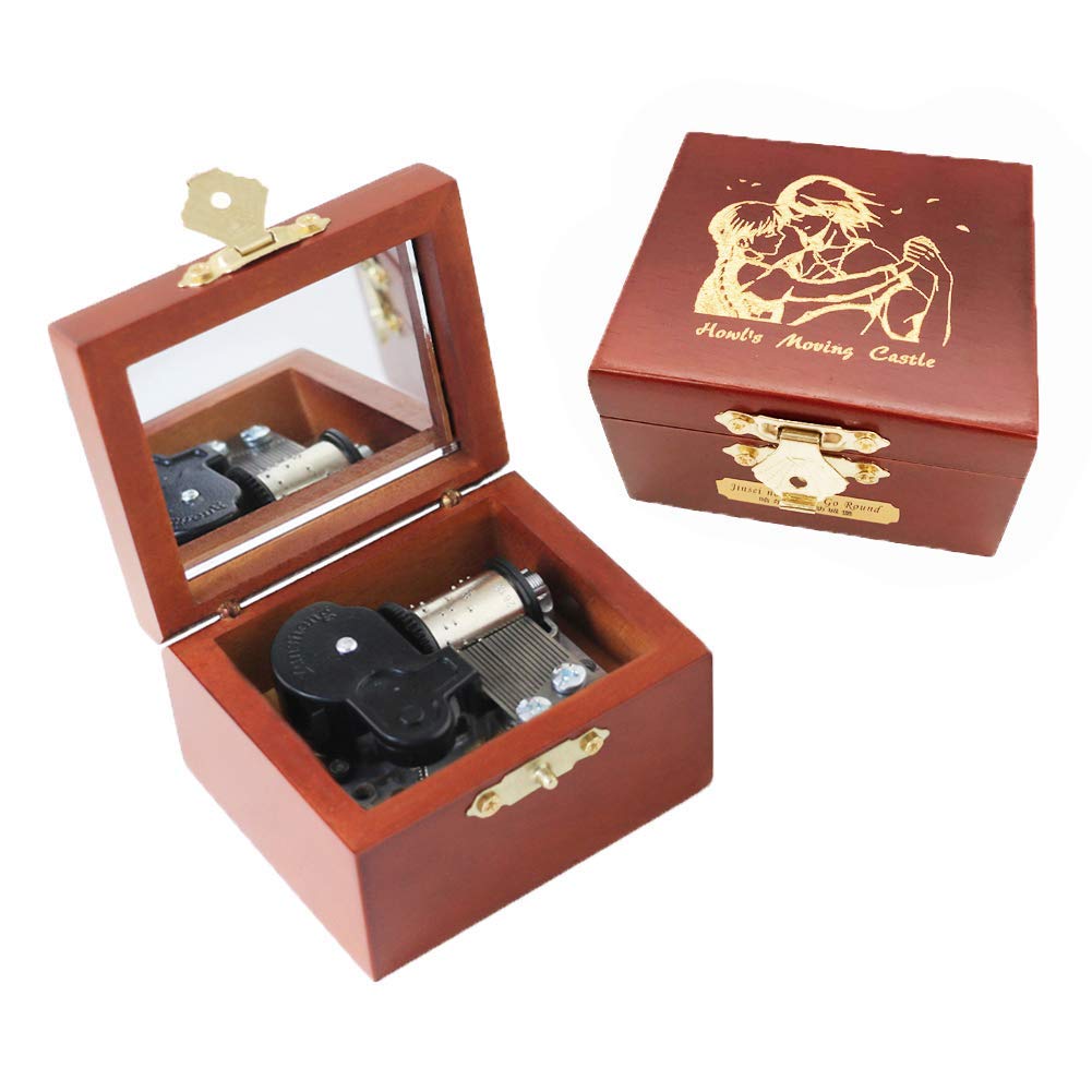 Youtang Hand-Cranked Wooden Music Box with Carved Castle Design & Mirror - Perfect for Christmas, Birthday, Valentine's Day Gifts (Silver Movement) - Romantic Home Decor & Special Occasion Present