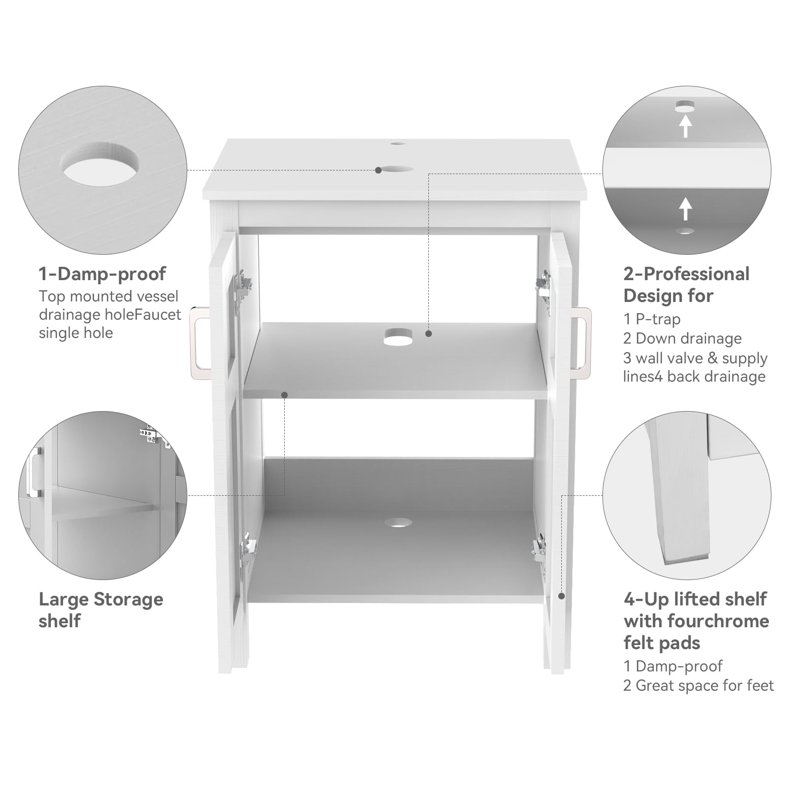 YOURLITE 24 Inch White Traditional Bathroom Vanity Set with Tempered Glass Sink Top & 2-Door Cabinet - Single Faucet Hole - Perfect for Small Bathrooms, Powder Rooms & Guest Baths